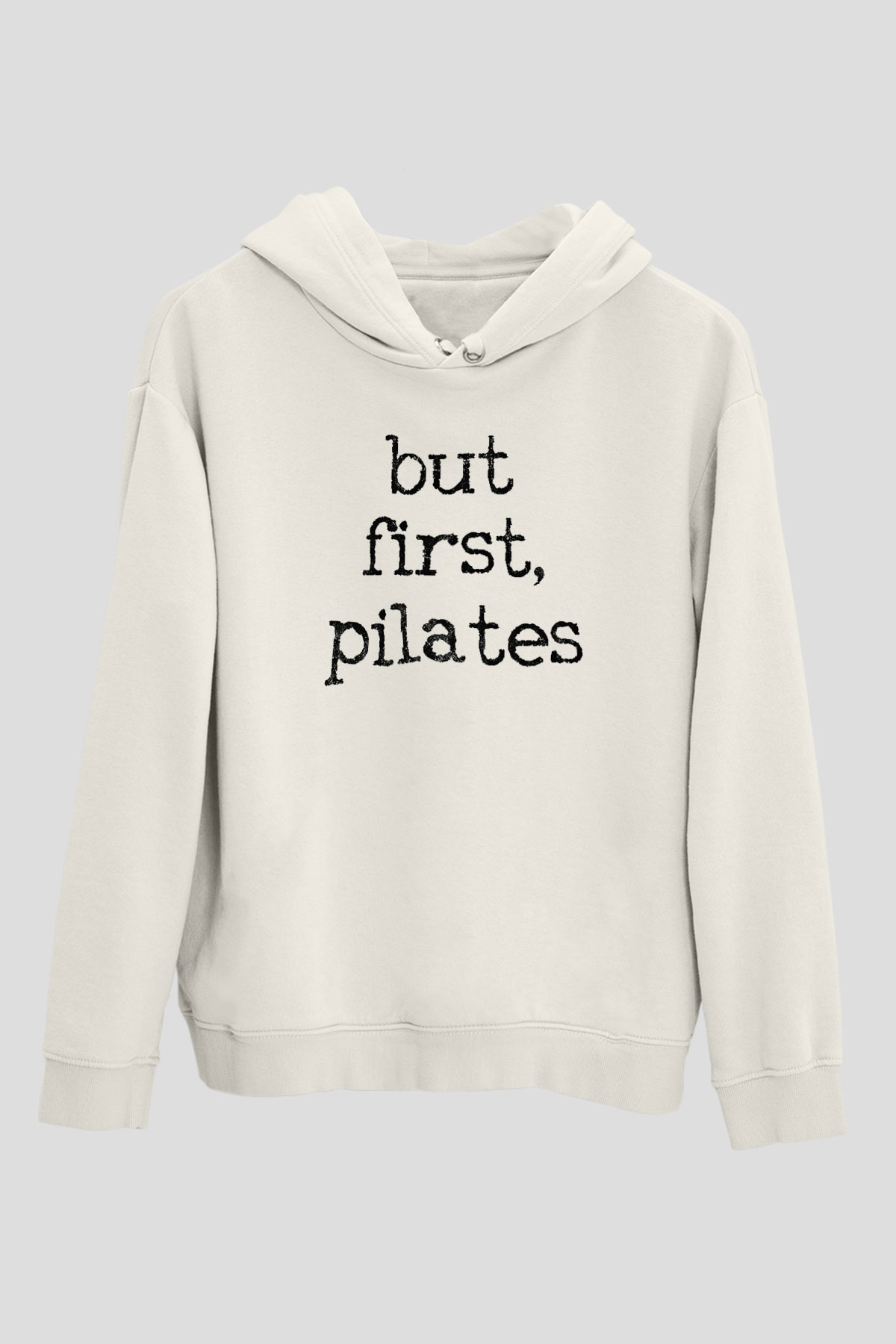Pilates Baskılı Unisex Ekru Hoodie
