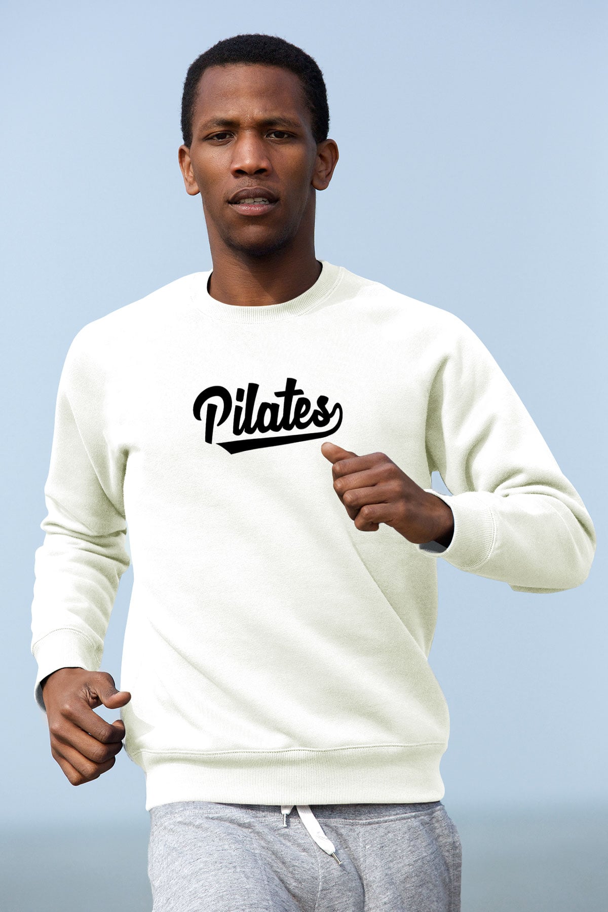 Pilates Baskılı Unisex Ekru Sweatshirt