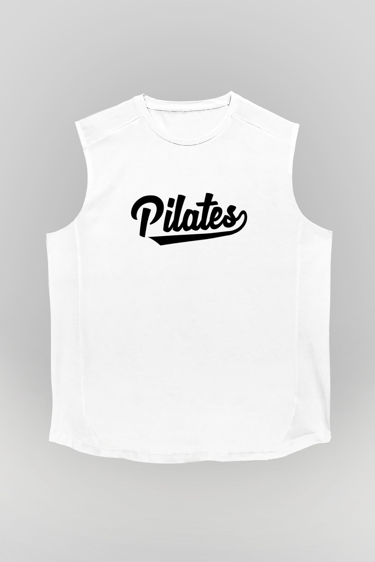 Pilates Baskılı Unisex Kolsuz Beyaz Tişört