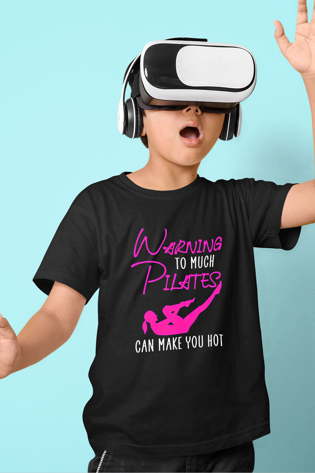 Pilates Baskılı Unisex Siyah Çocuk Tİşörtü - Tshirt