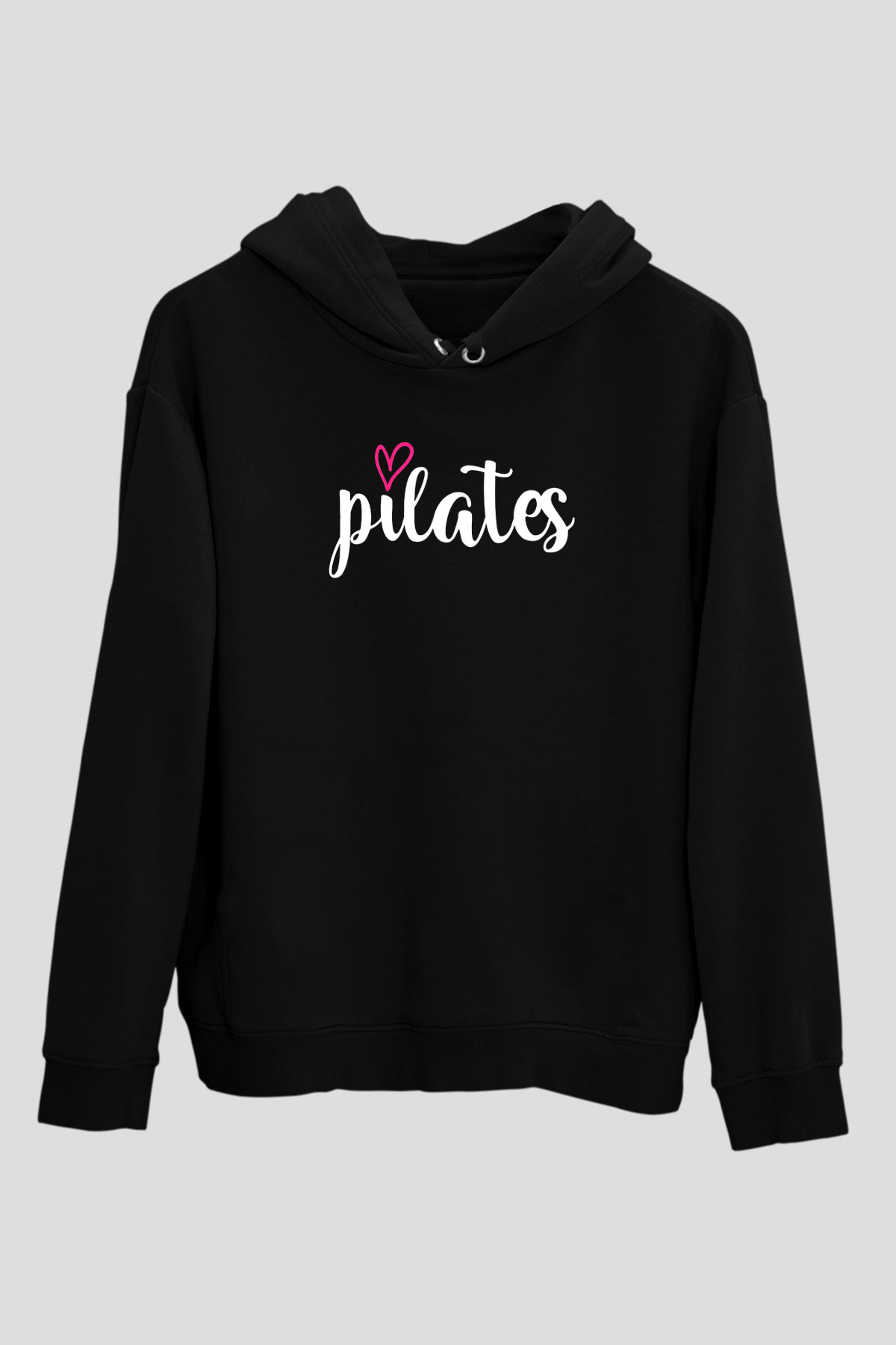 Pilates Baskılı Unisex Siyah Kapüşonlu Sweatshirt