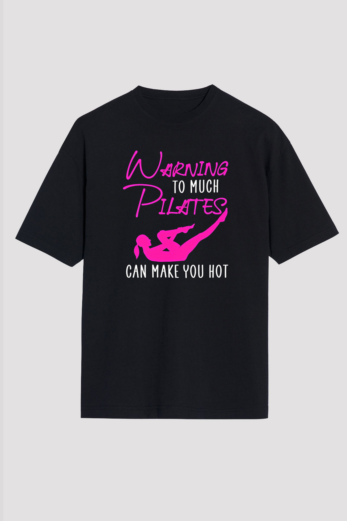 Pilates Baskılı Unisex Siyah Oversize Tişört