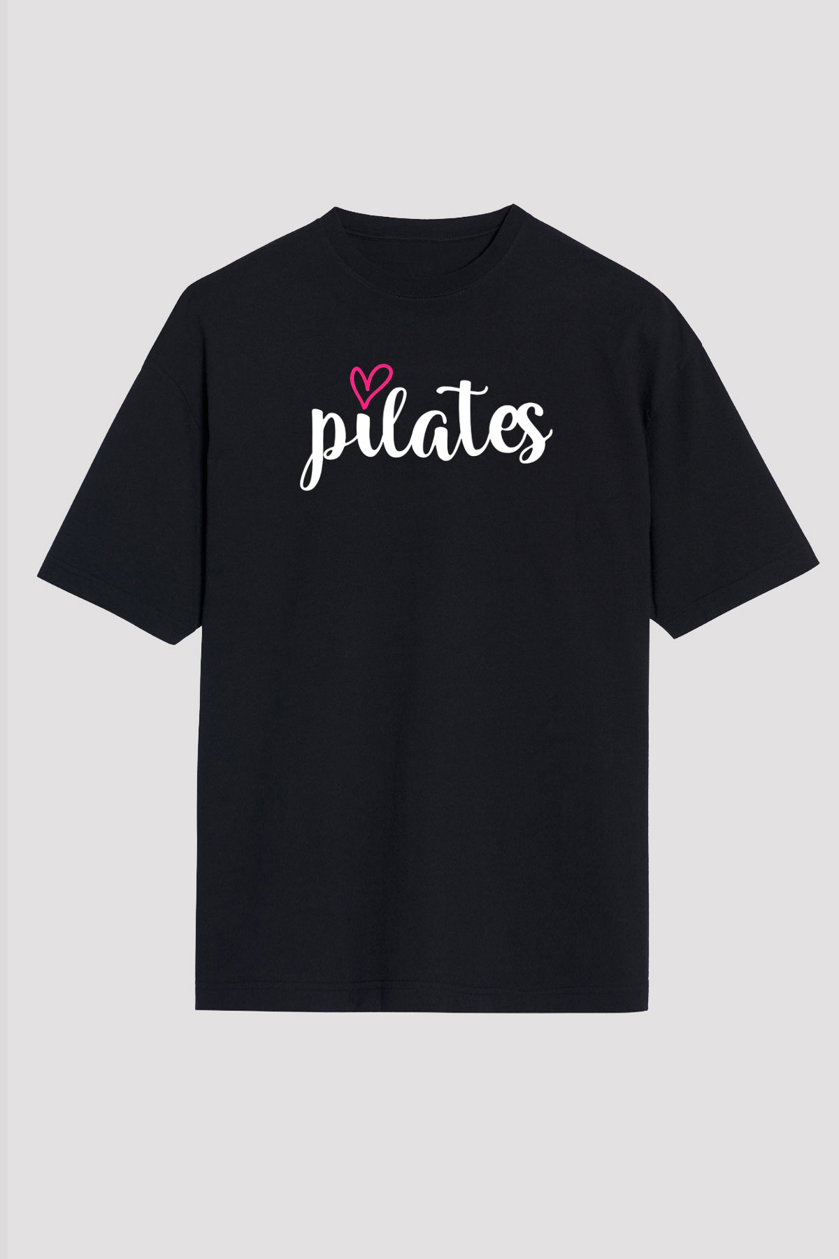 Pilates Baskılı Unisex Siyah Oversize Tişört