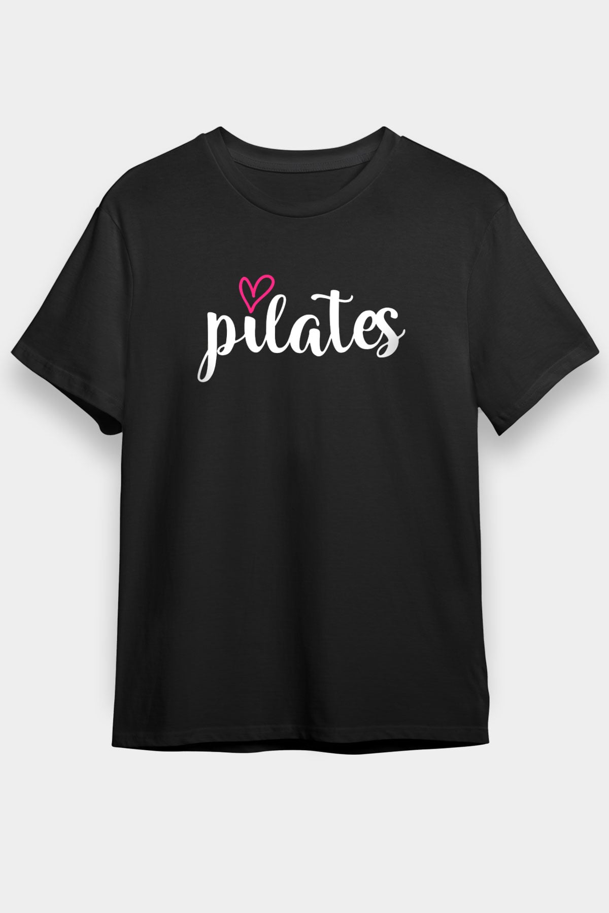 Pilates Baskılı Unisex Siyah Tişört - Tshirt