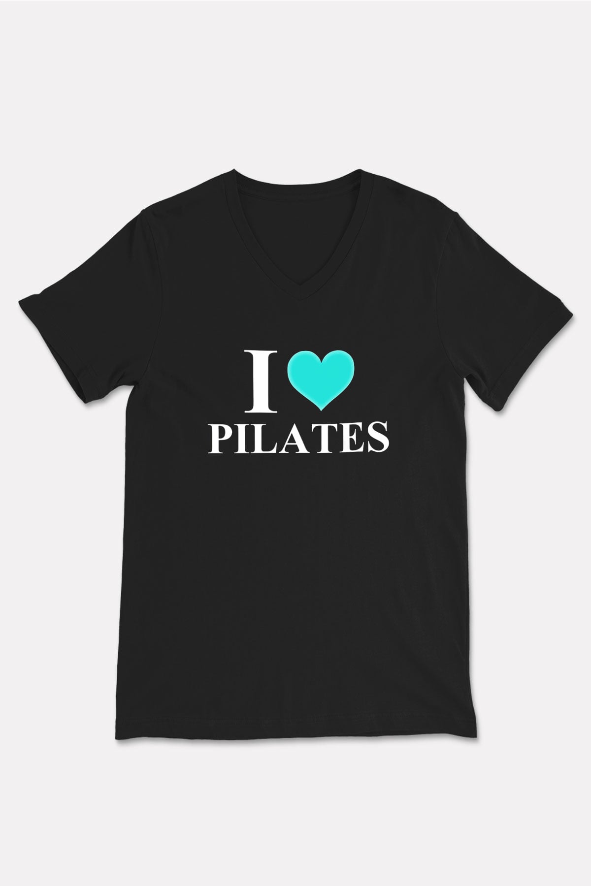 Pilates Baskılı Unisex Siyah V Yaka Tişört
