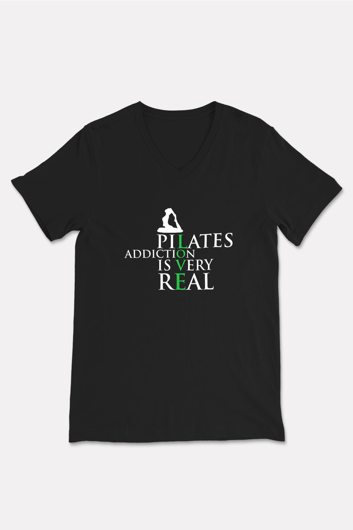Pilates Baskılı Unisex Siyah V Yaka Tişört