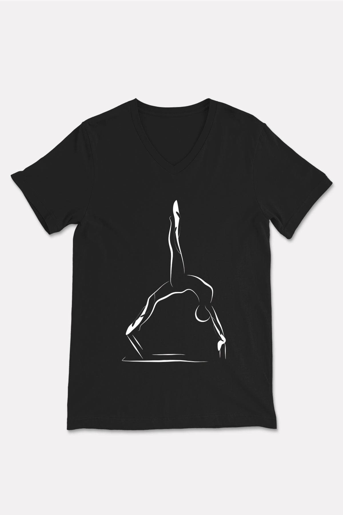 Pilates Baskılı Unisex Siyah V Yaka Tişört