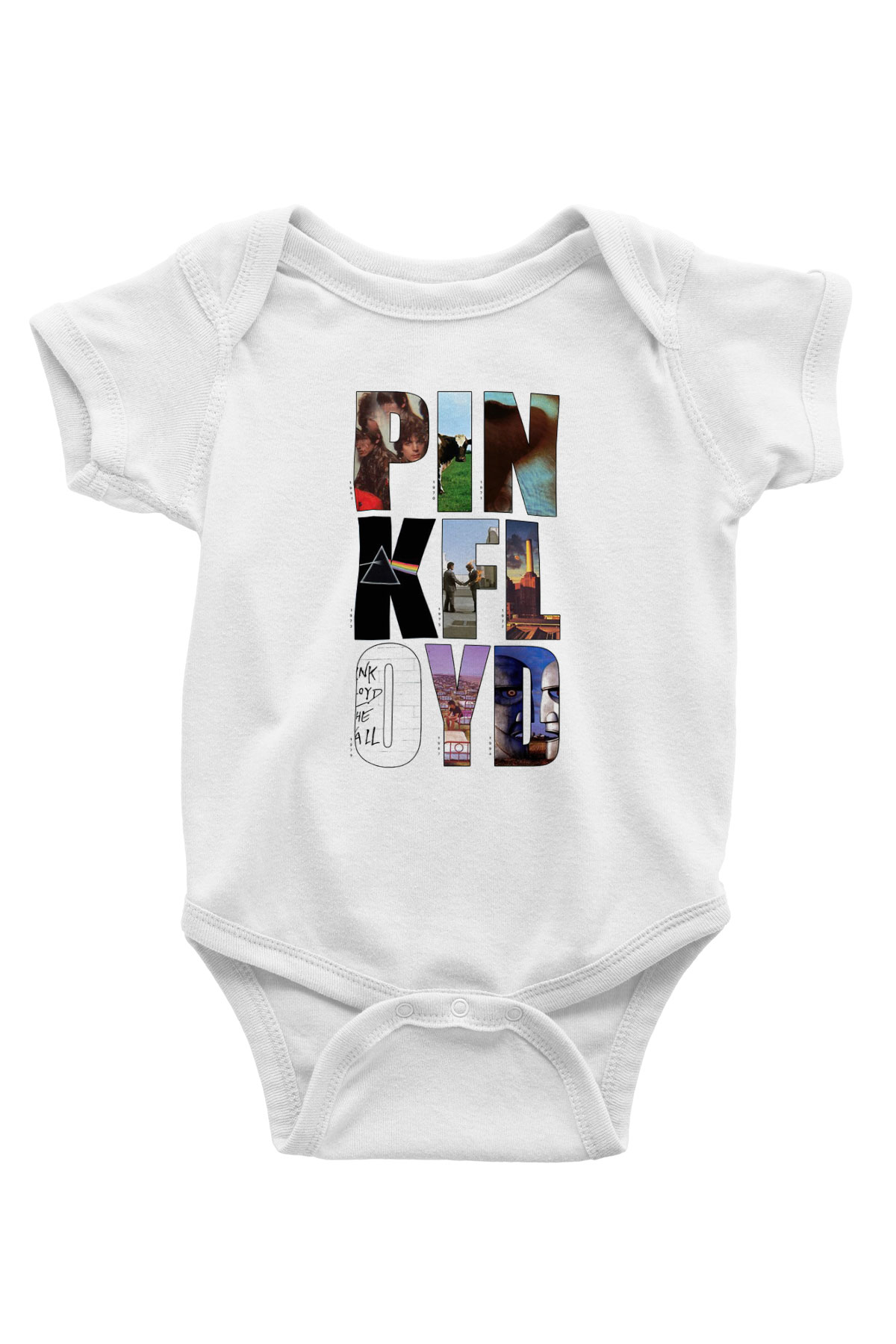 Pink Floyd Baskılı Beyaz Unisex Bebek Body - Zıbın