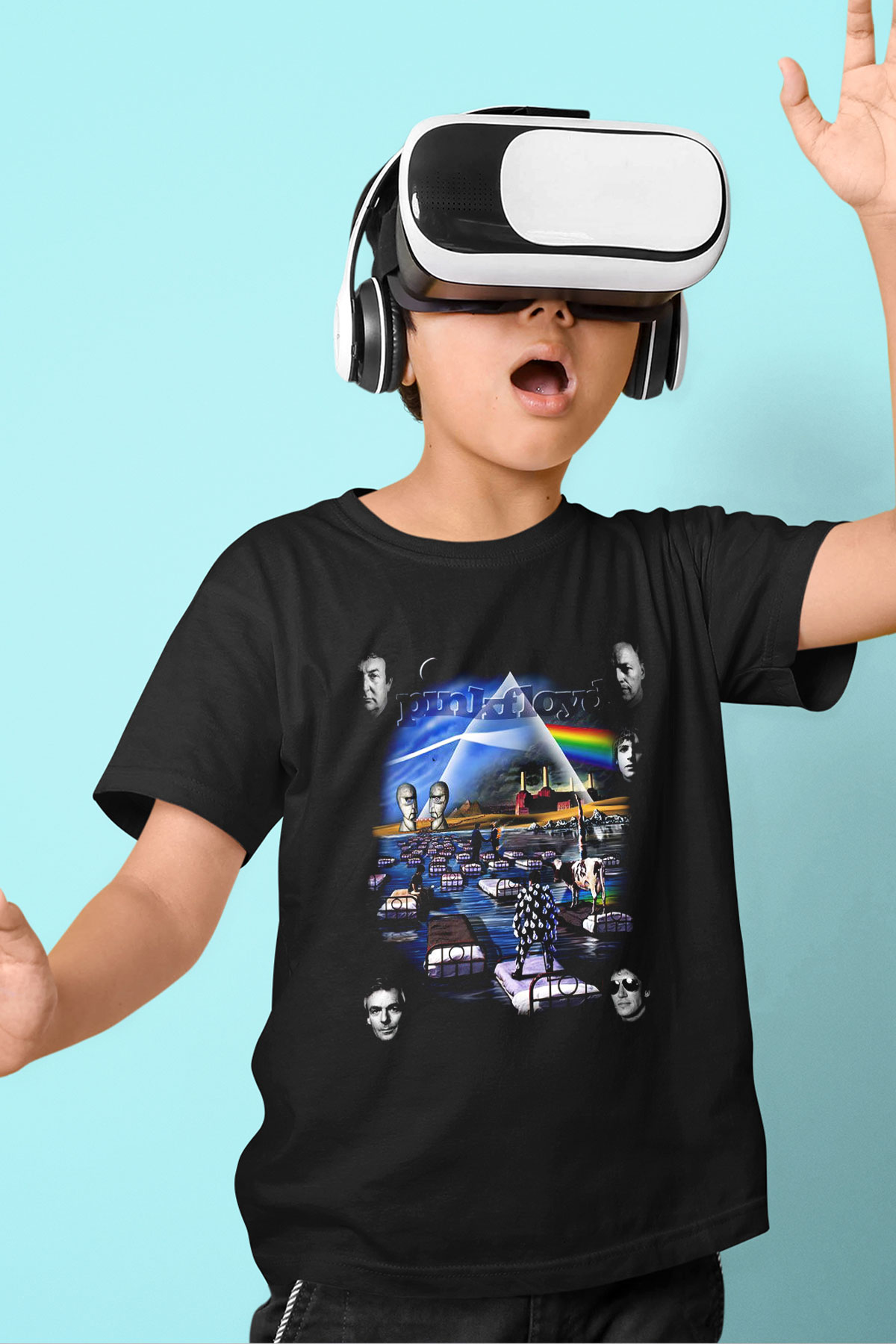 Pink Floyd Baskılı Siyah Unisex Çocuk Tişört