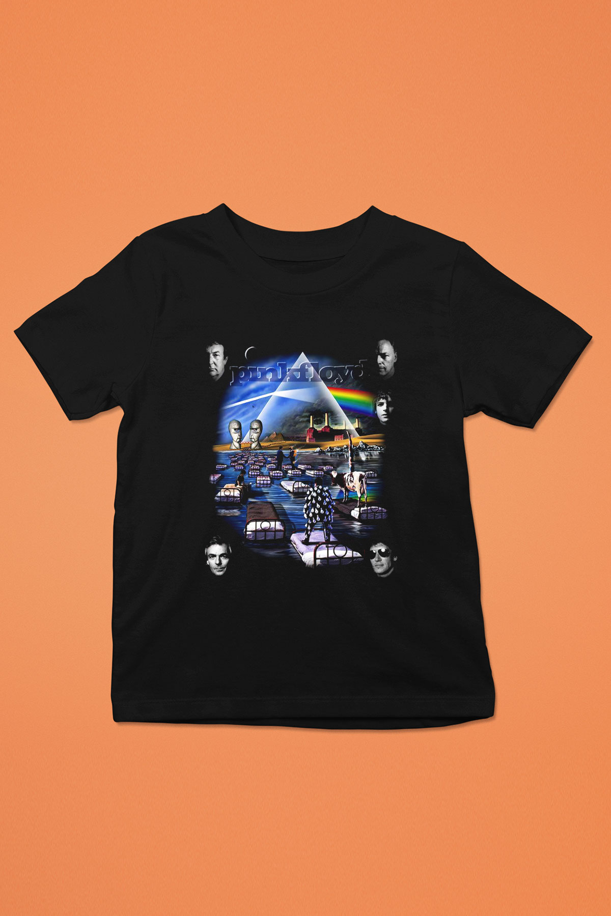 Pink Floyd Baskılı Siyah Unisex Çocuk Tişört