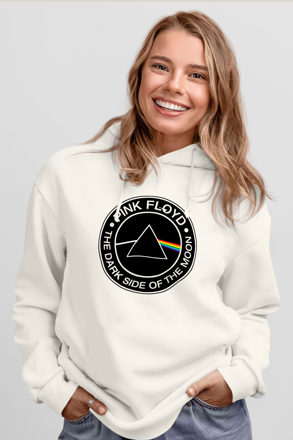Pink Floyd Beyaz Unisex Kapşonlu Sweatshirt