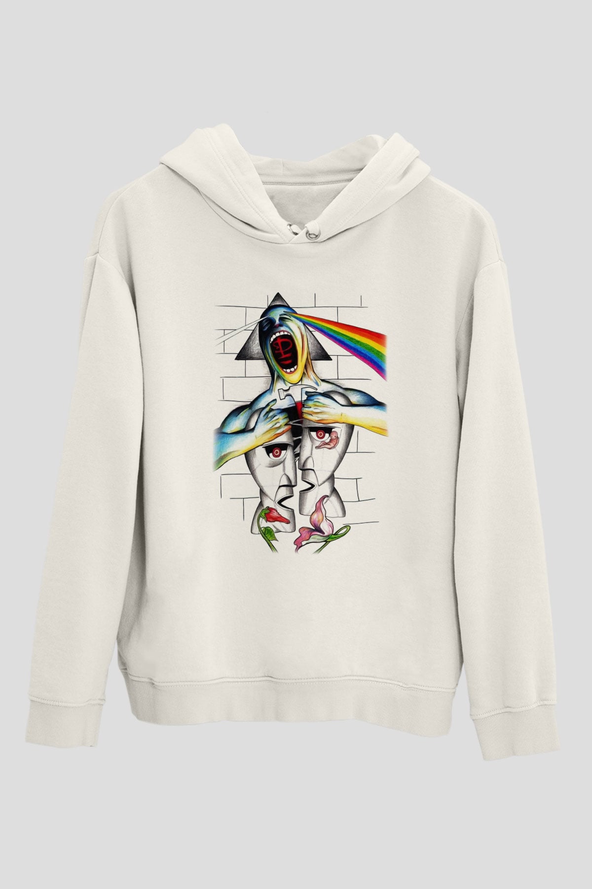 Pink Floyd Beyaz Unisex Kapşonlu Sweatshirt