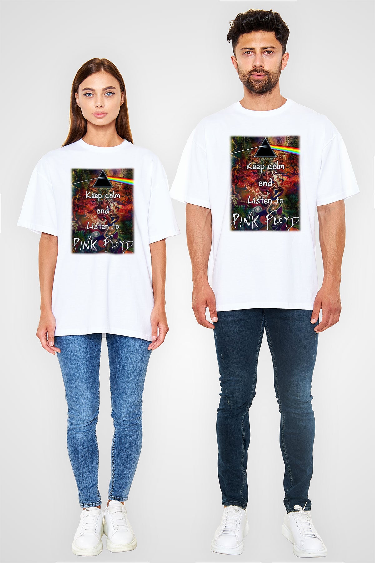 Pink Floyd Beyaz Unisex Oversize Tişört T-Shirt