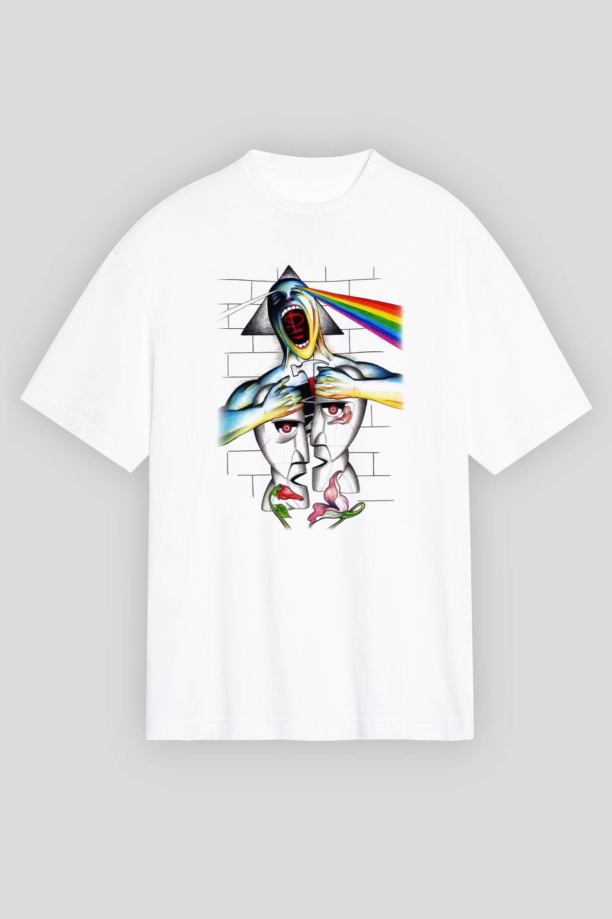 Pink Floyd Beyaz Unisex Oversize Tişört T-Shirt