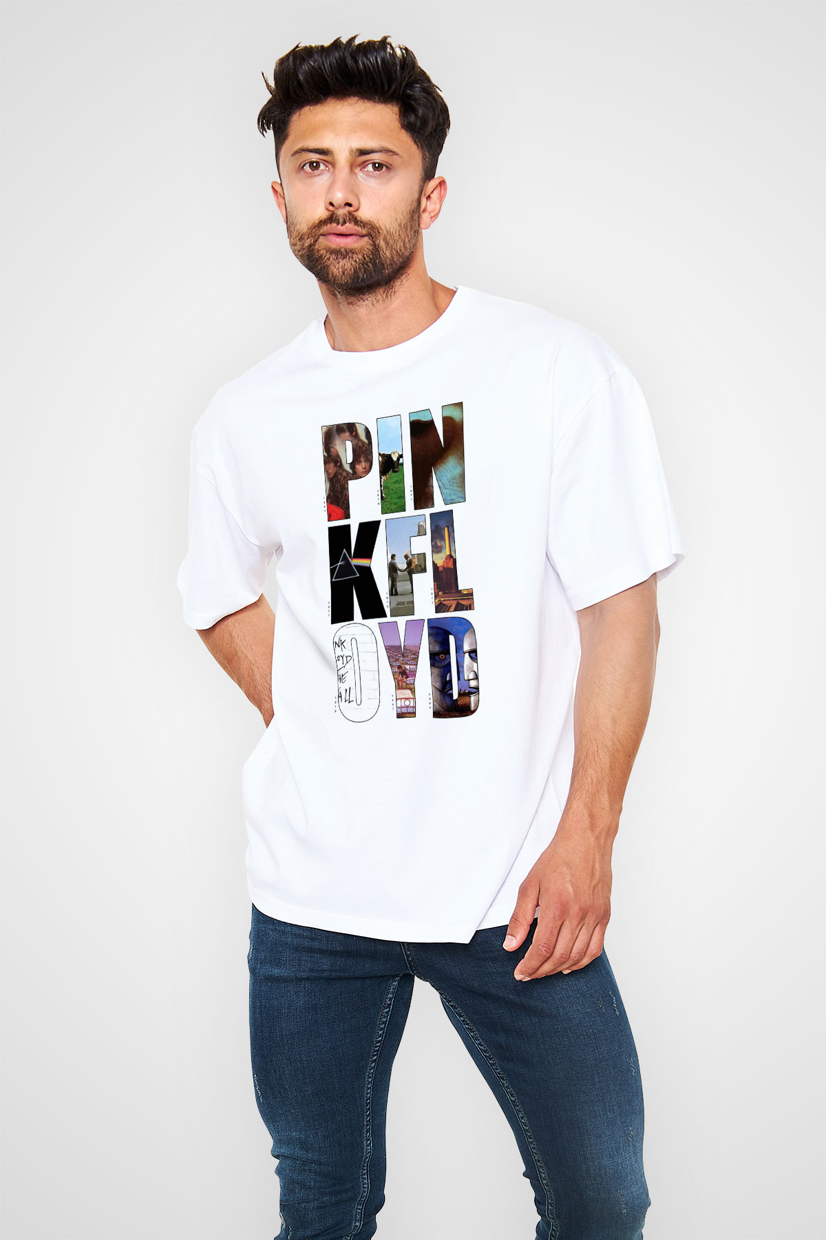 Pink Floyd Beyaz Unisex Oversize Tişört T-Shirt
