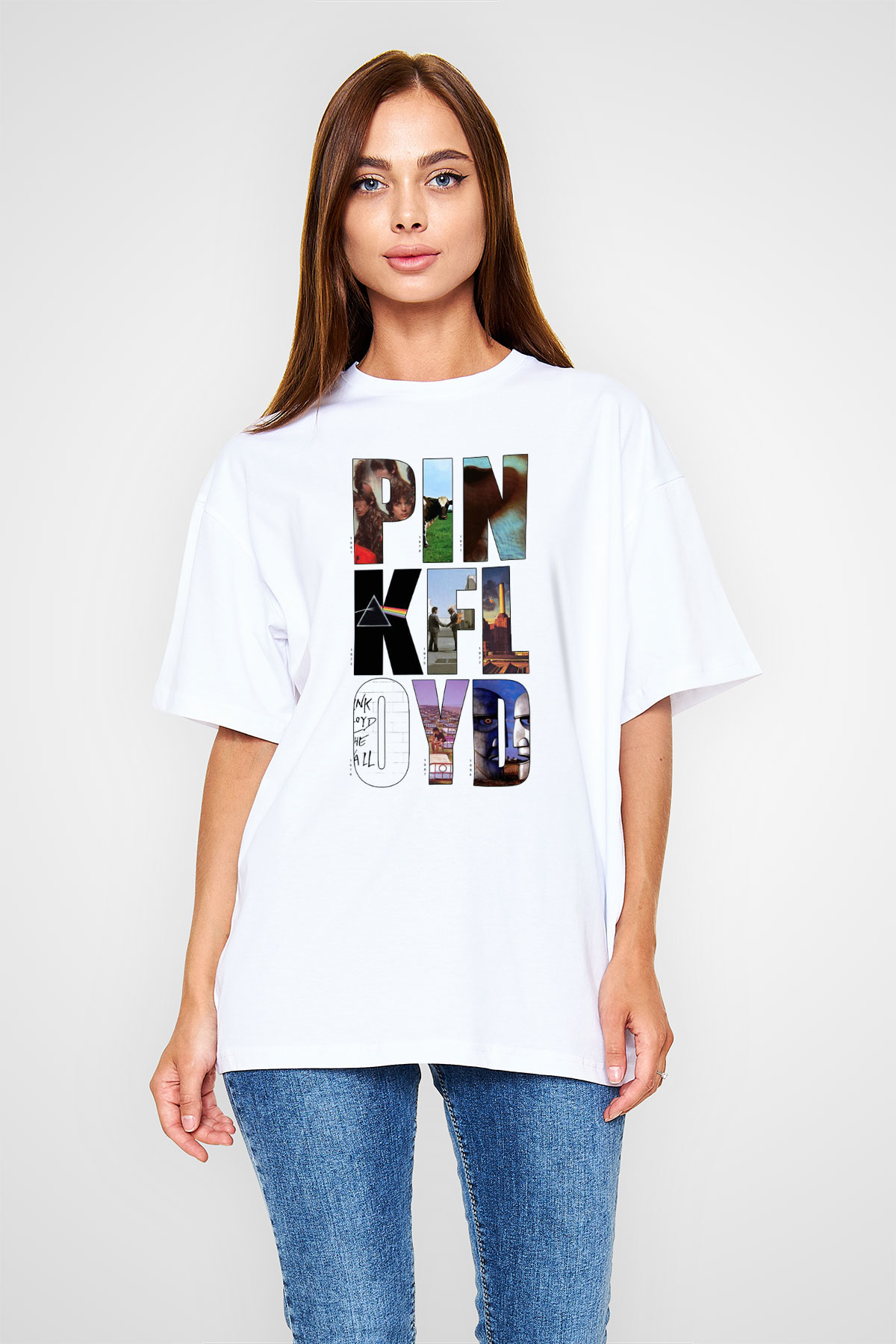 Pink Floyd Beyaz Unisex Oversize Tişört T-Shirt