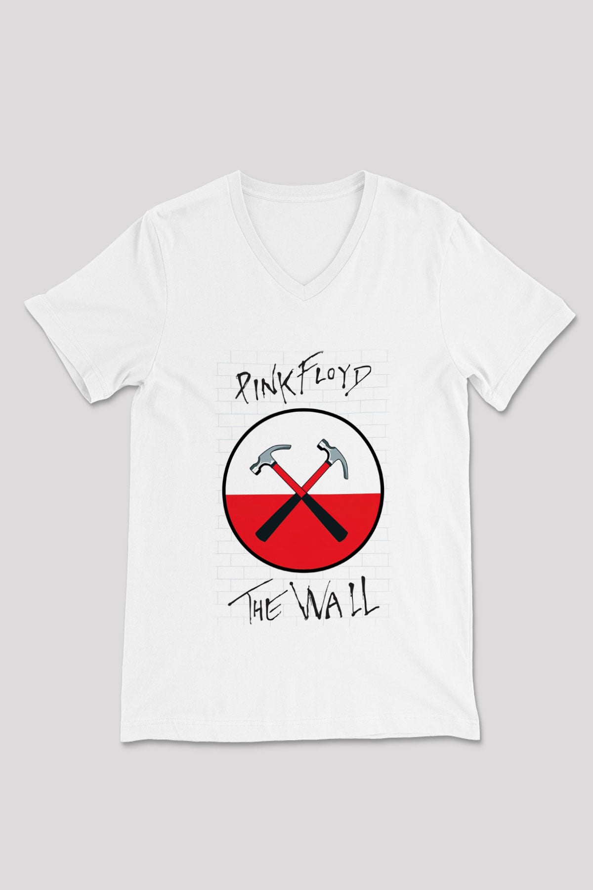 Pink Floyd Beyaz Unisex V Yaka Tişört T-Shirt