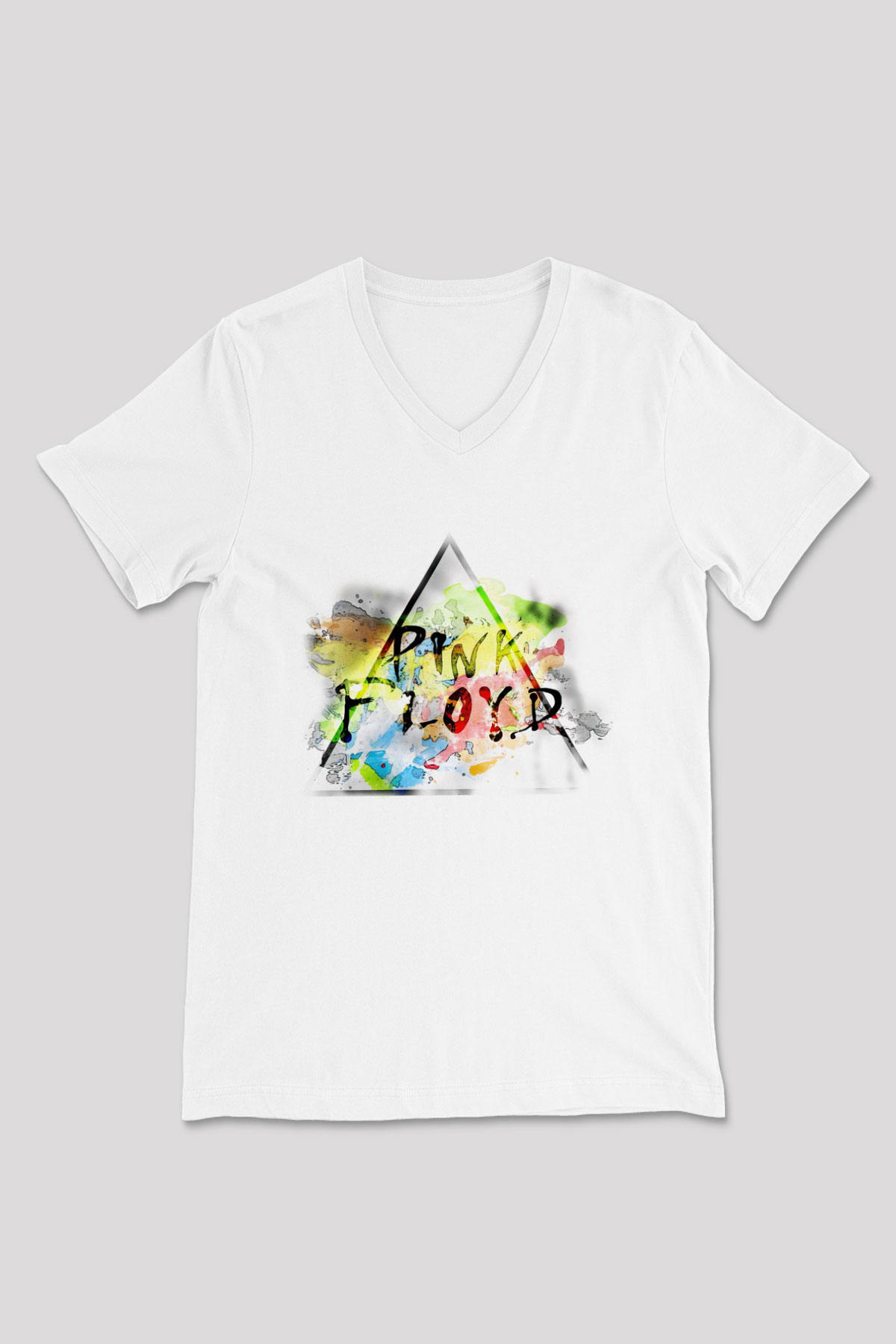 Pink Floyd Beyaz Unisex V Yaka Tişört T-Shirt
