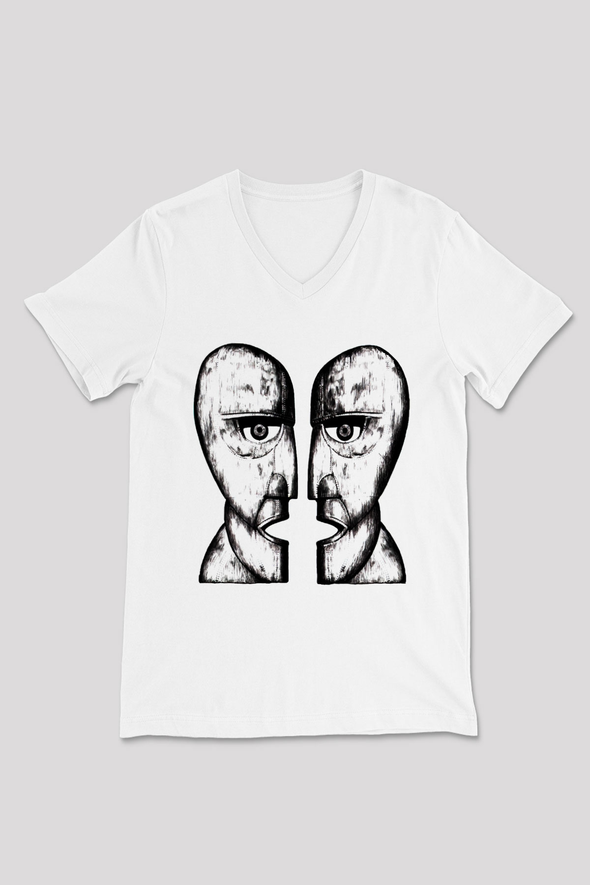 Pink Floyd Beyaz Unisex V Yaka Tişört