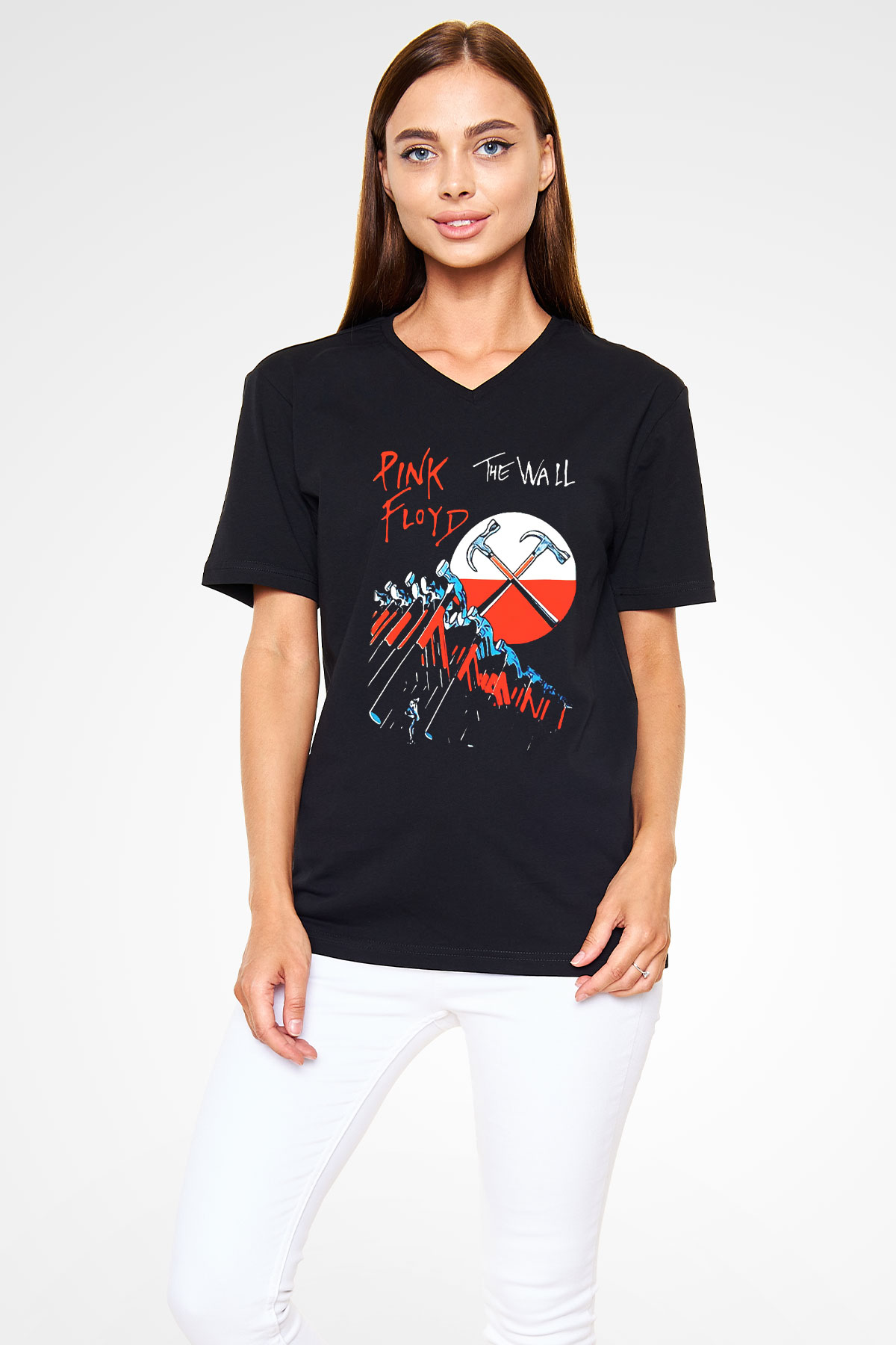 Pink Floyd Siyah Unisex V Yaka Tişört T-Shirt
