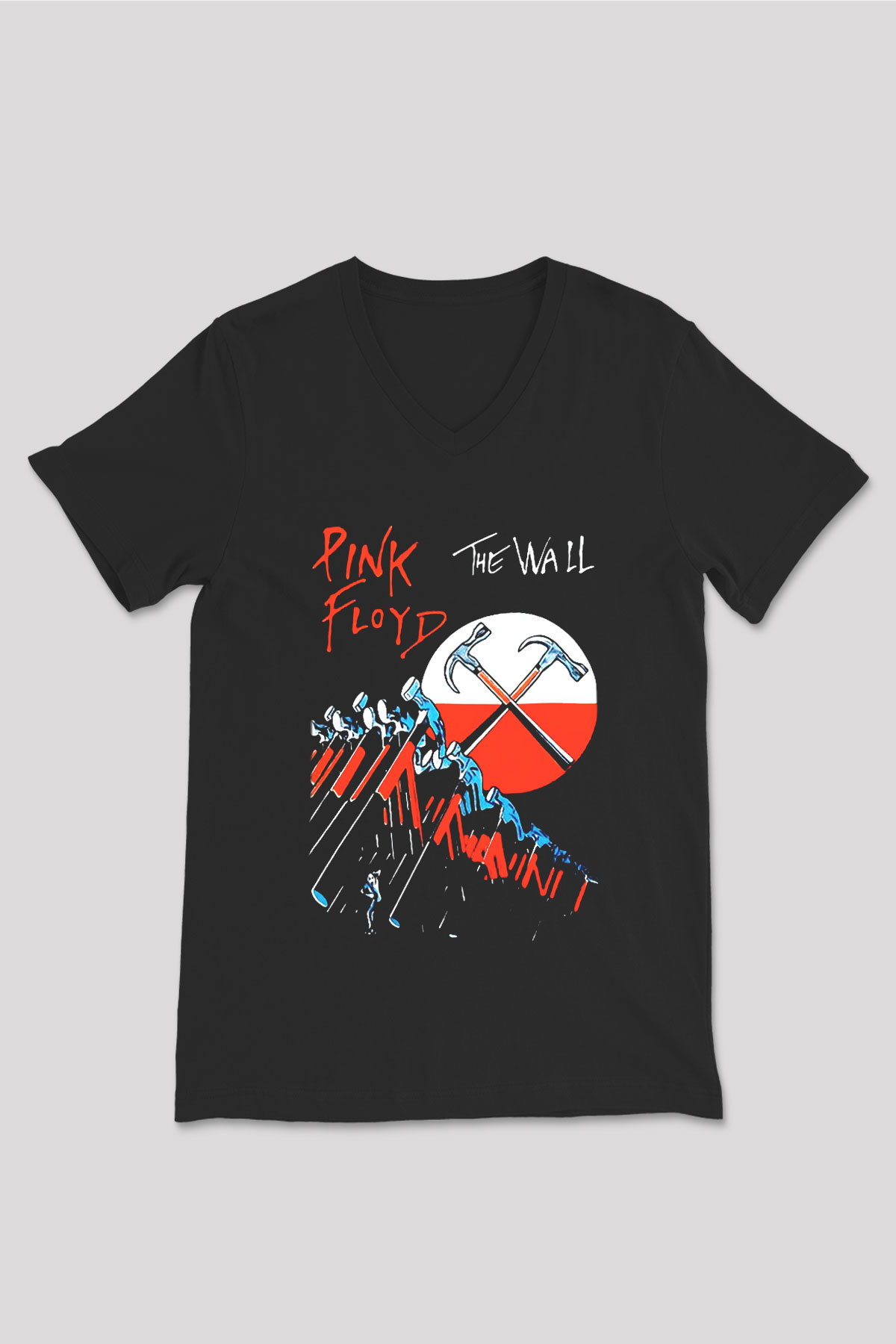 Pink Floyd Siyah Unisex V Yaka Tişört T-Shirt