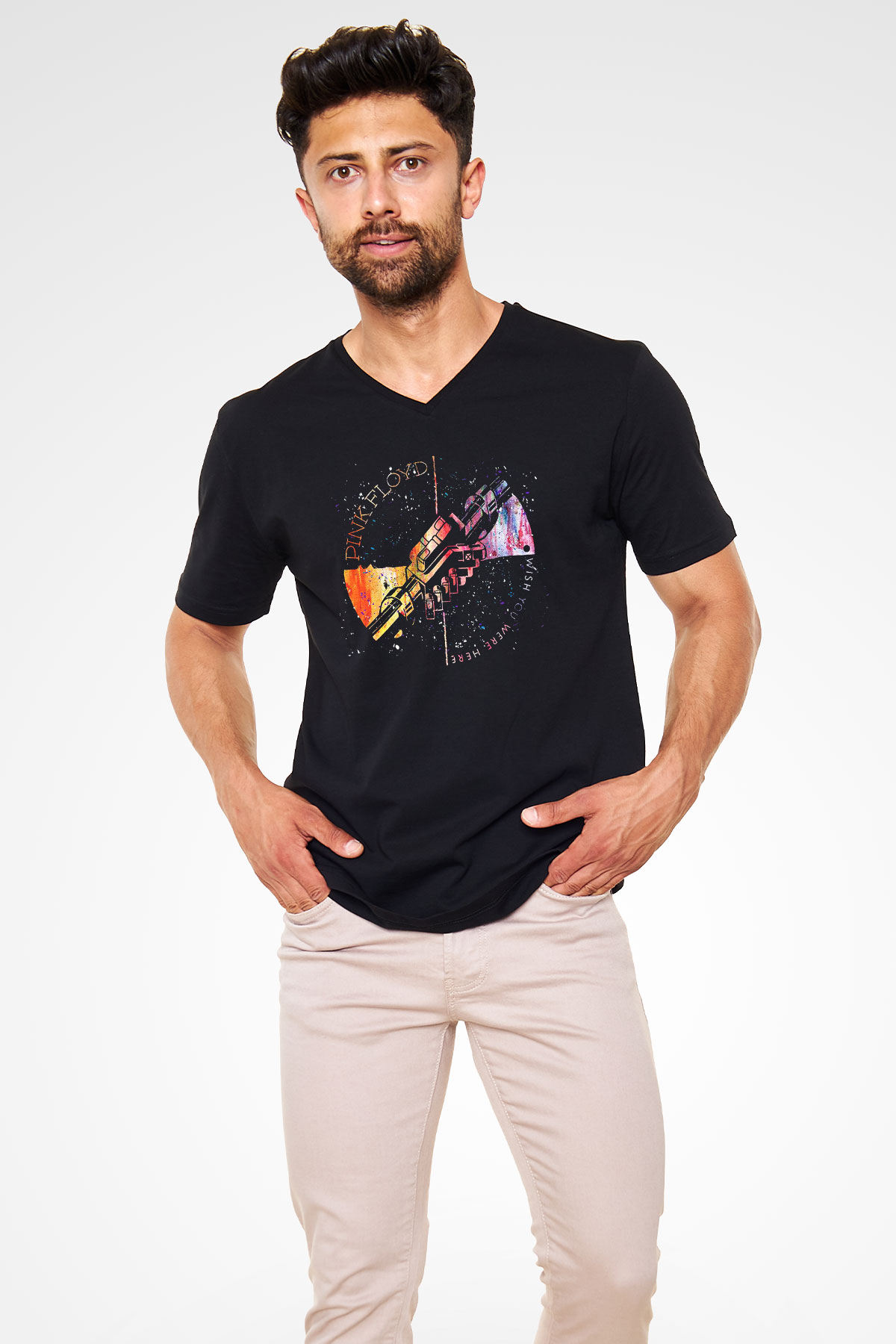 Pink Floyd Siyah Unisex V Yaka Tişört T-Shirt