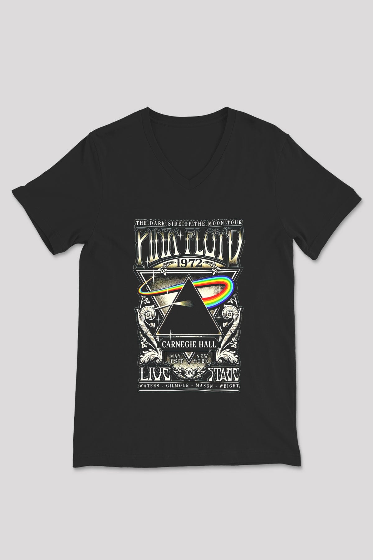Pink Floyd Siyah Unisex V Yaka Tişört T-Shirt