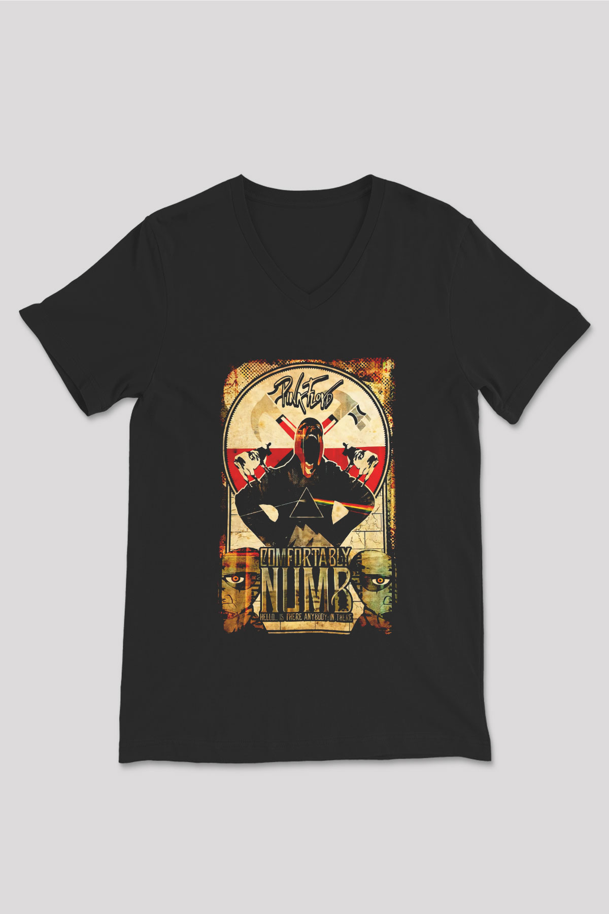 Pink Floyd Siyah Unisex V Yaka Tişört T-Shirt