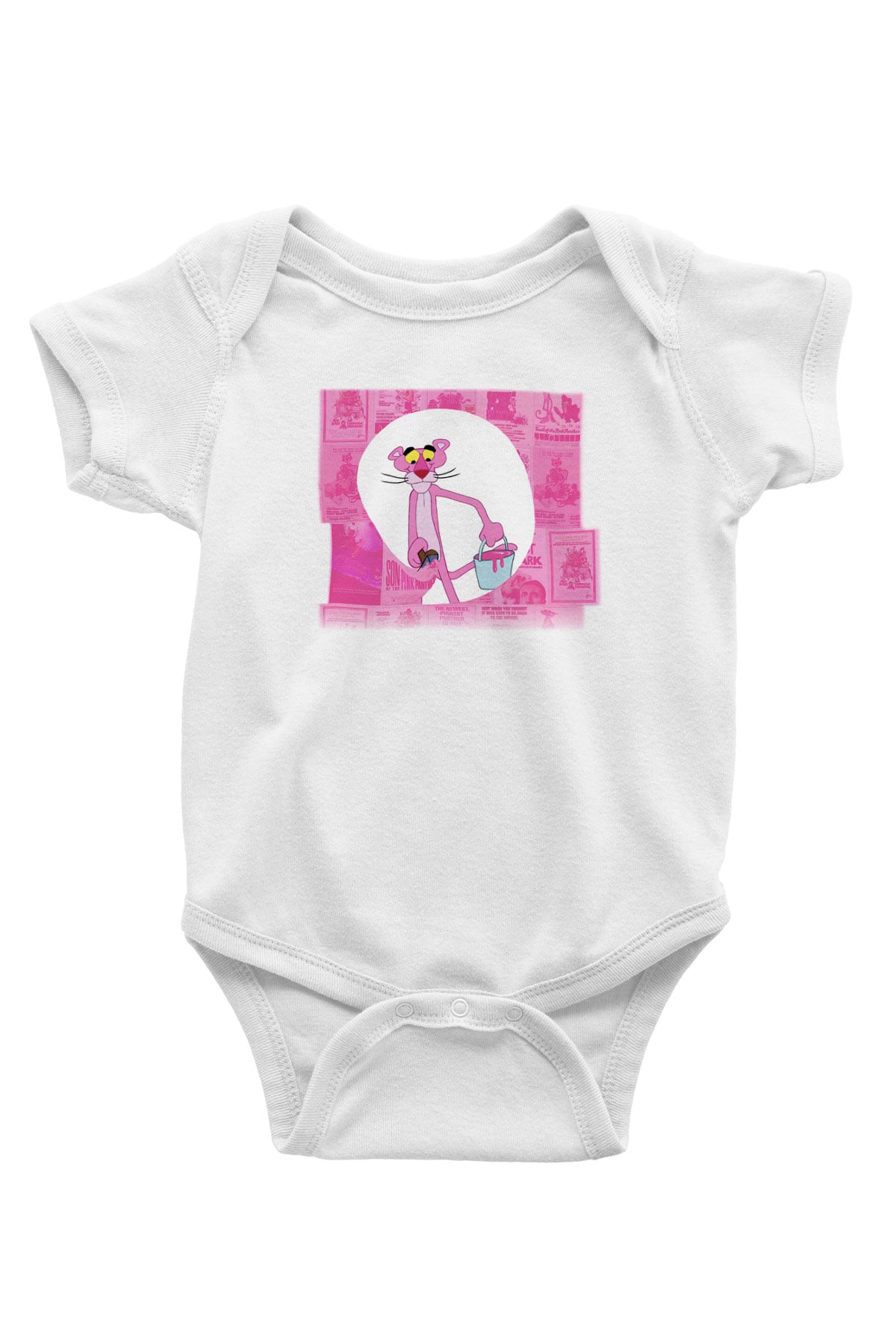 Pink Panther Baskılı Beyaz Unisex Bebek Body - Zıbın