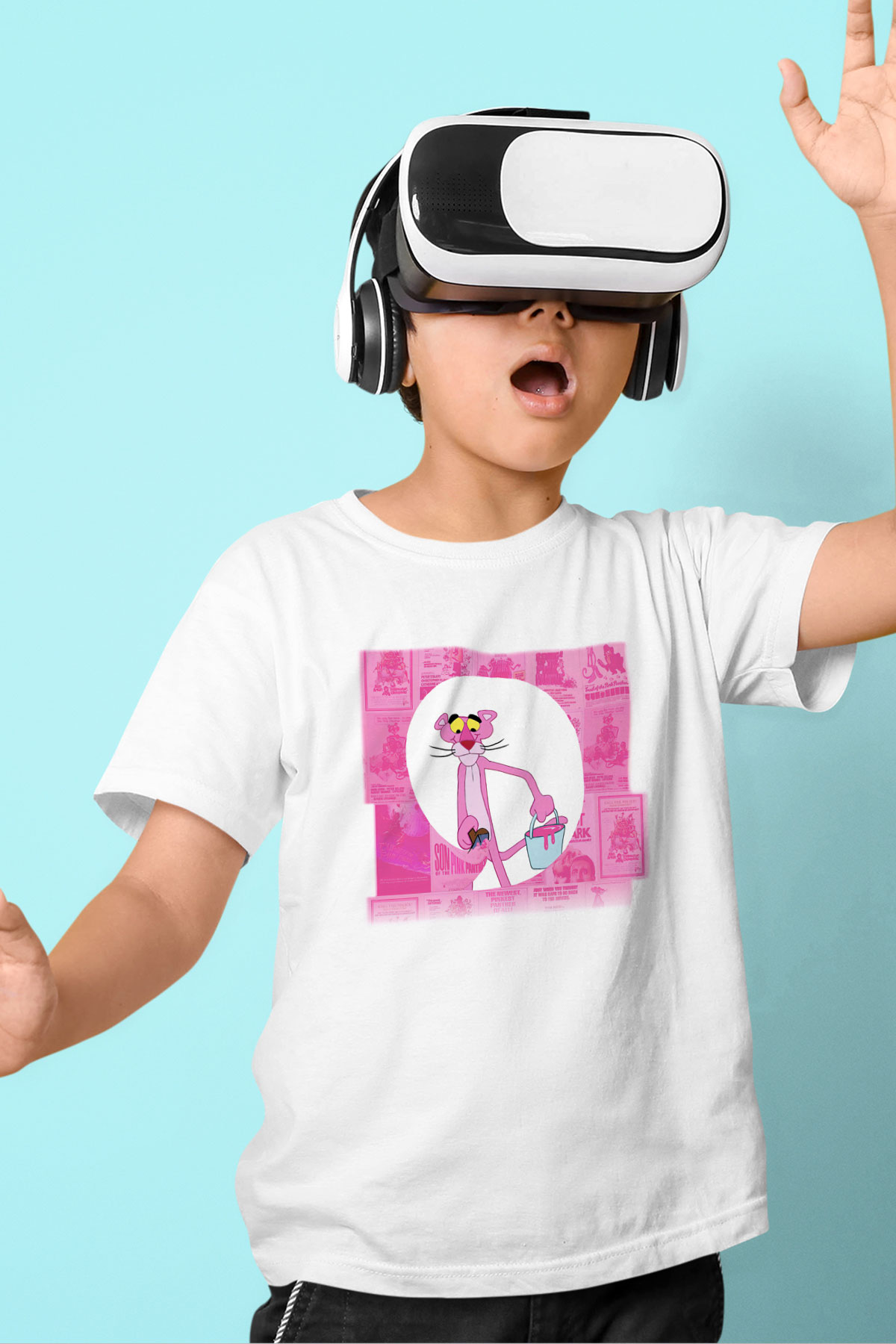 Pink Panther Baskılı Beyaz Unisex Çocuk Tişört