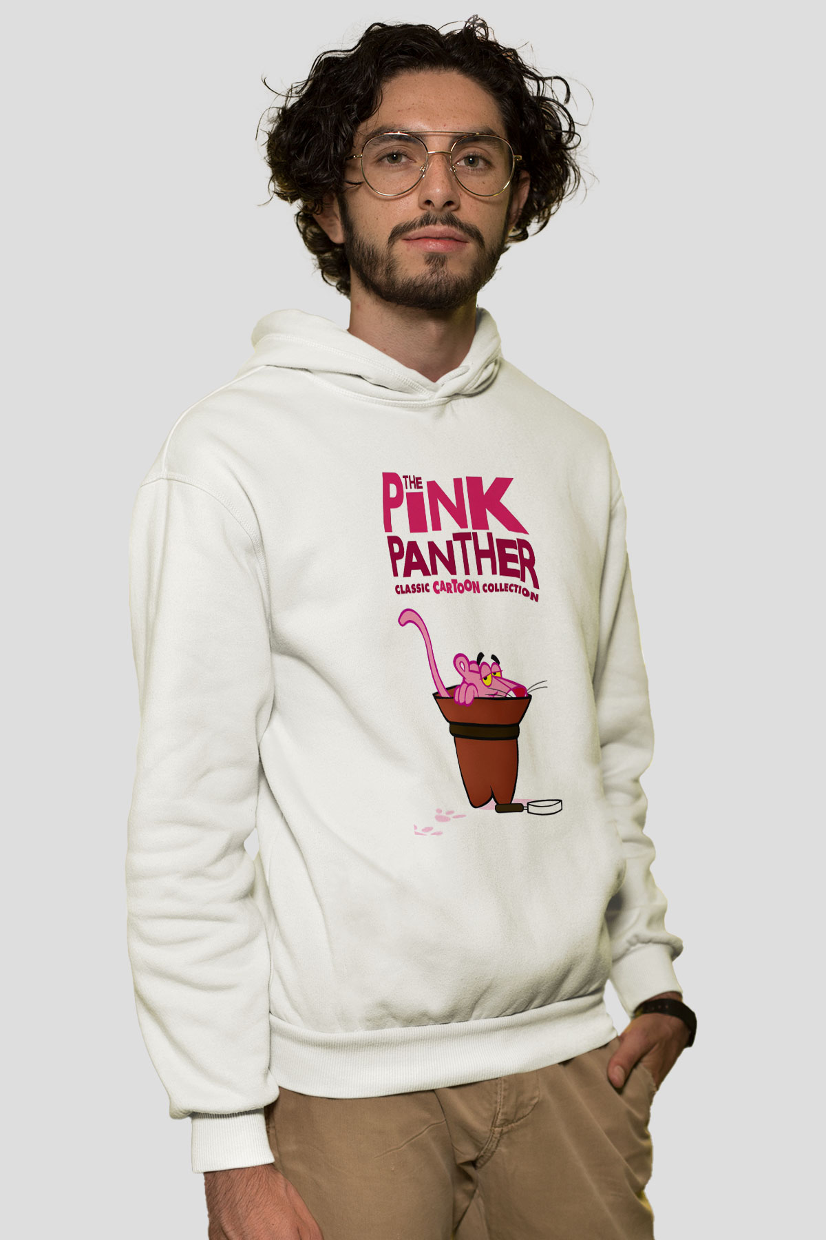 Pink Panther Beyaz Unisex Kapşonlu Sweatshirt