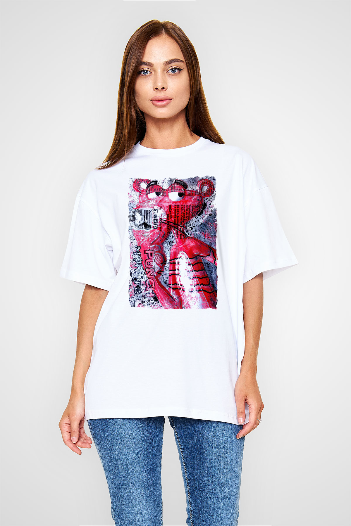 Pink Panther Beyaz Oversize Tişört