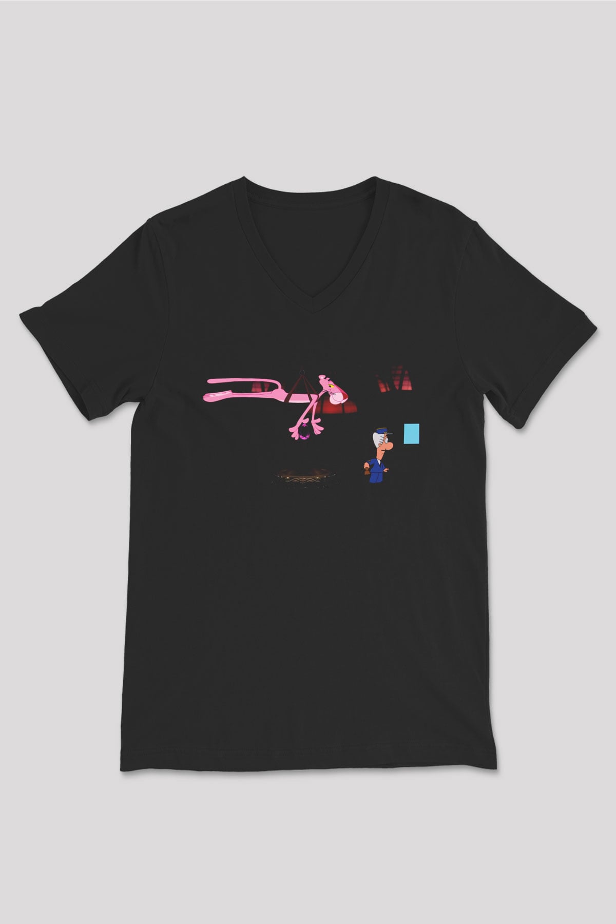 Pink Panther Siyah Unisex V Yaka Tişört