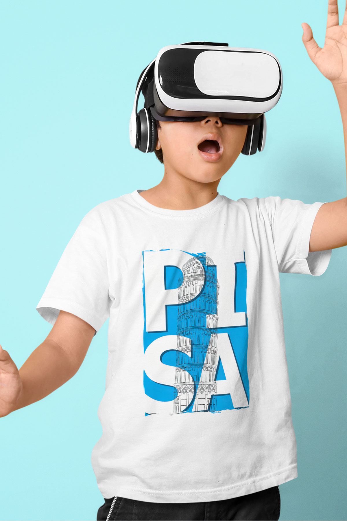 Pisa Kulesi Beyaz Unisex Çocuk Tişört
