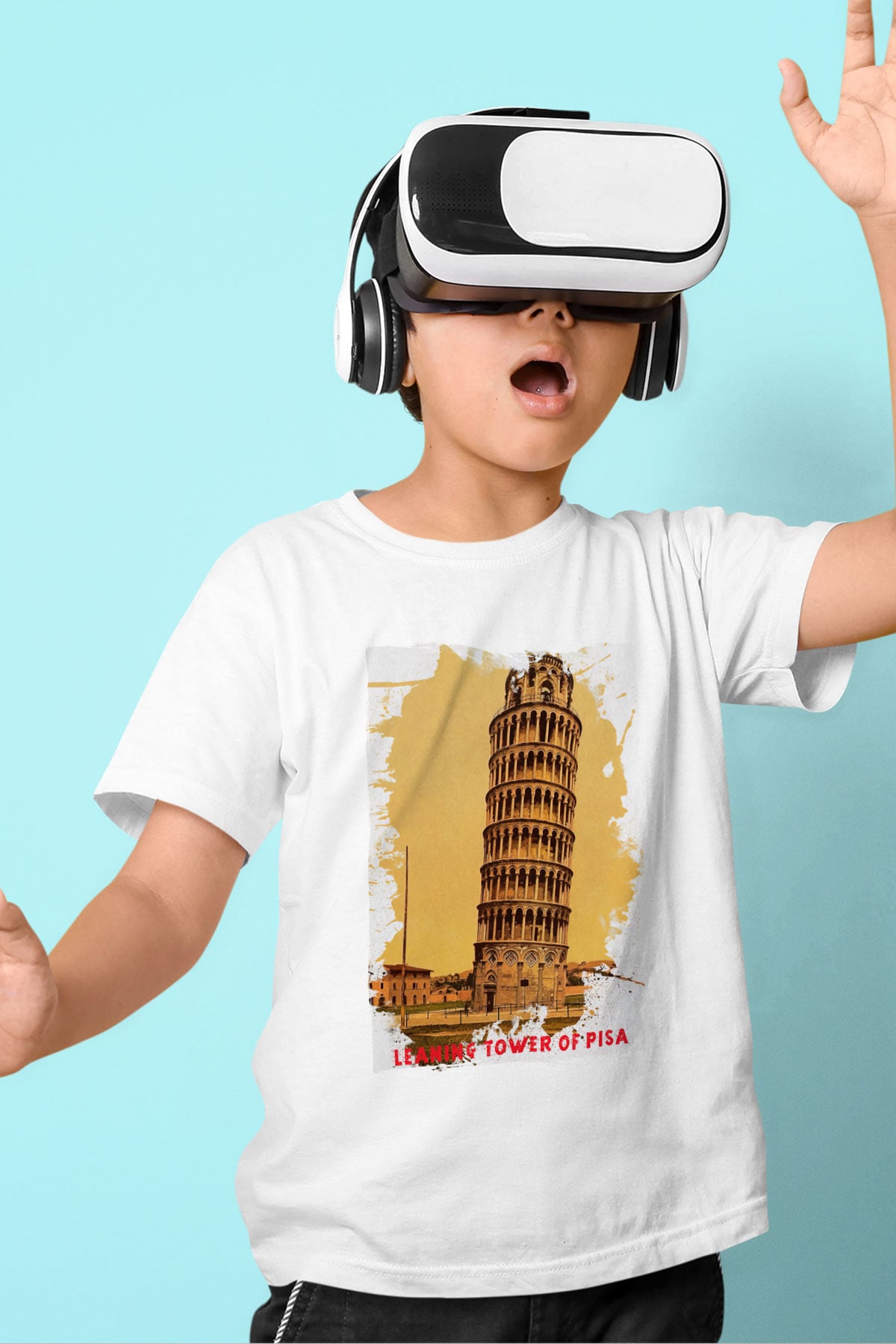 Pisa Kulesi Beyaz Unisex Çocuk Tişört
