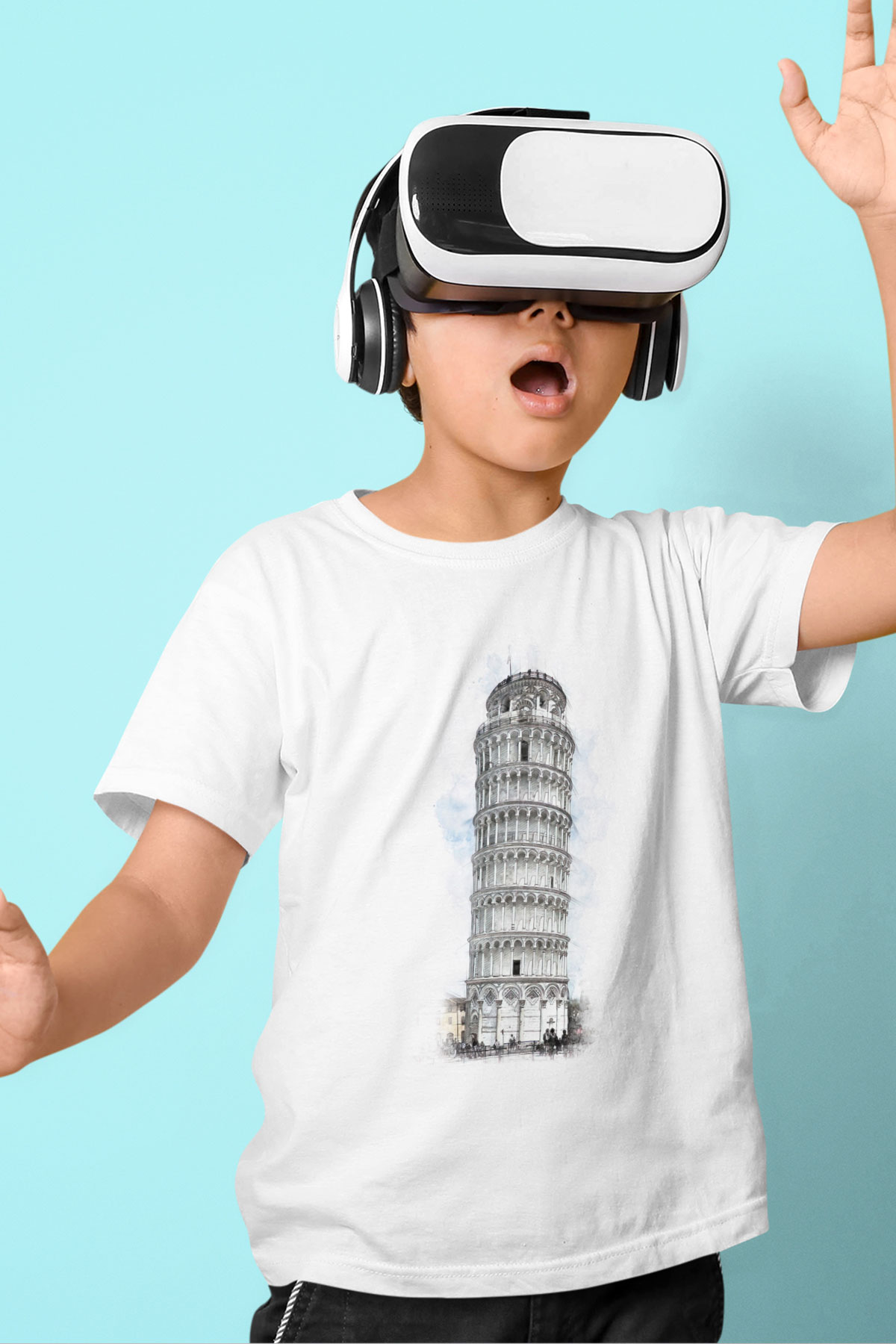 Pisa Kulesi Beyaz Unisex Çocuk Tişört