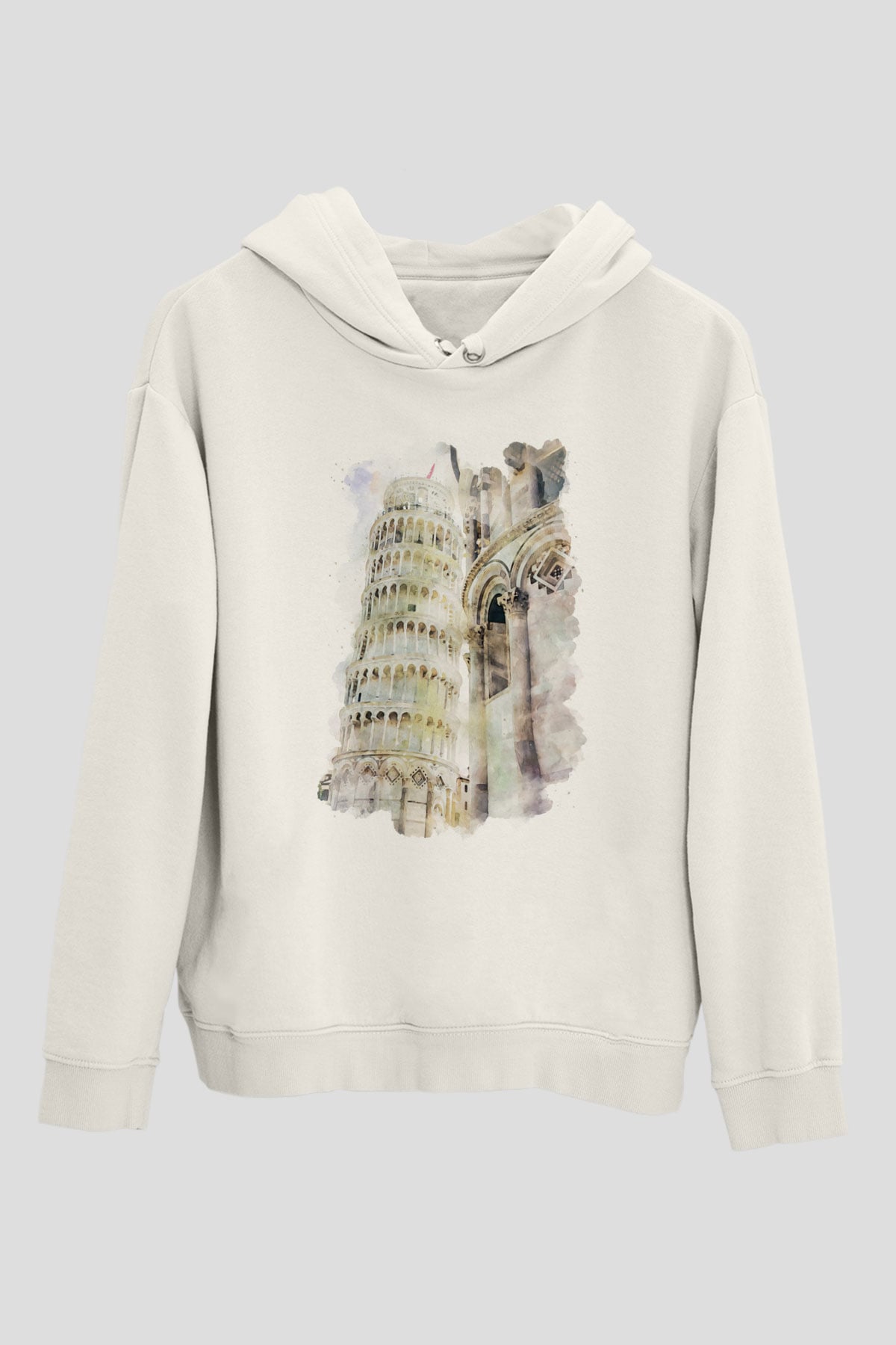 Pisa Kulesi Beyaz Unisex Hoodie