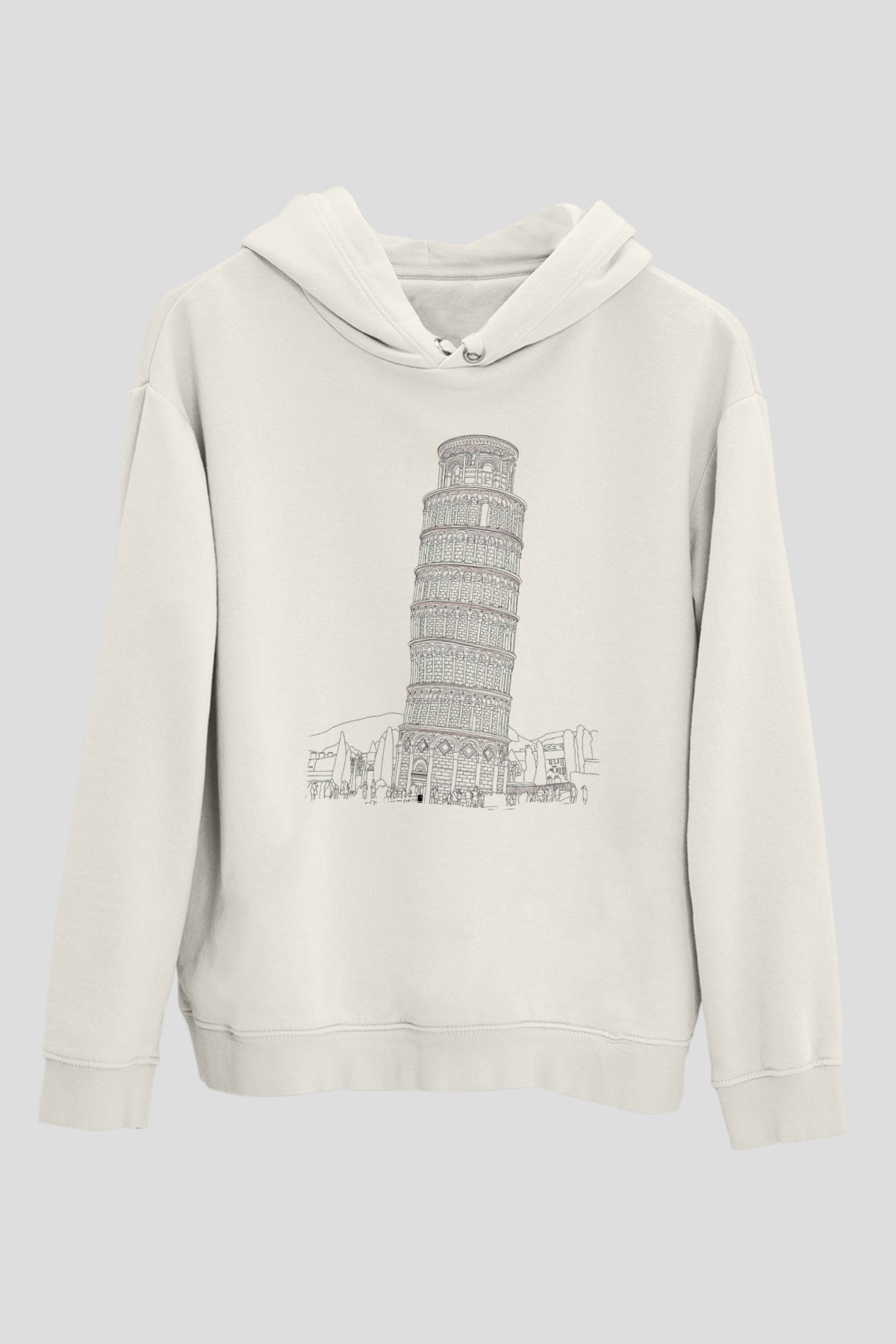 Pisa Kulesi Beyaz Unisex Hoodie