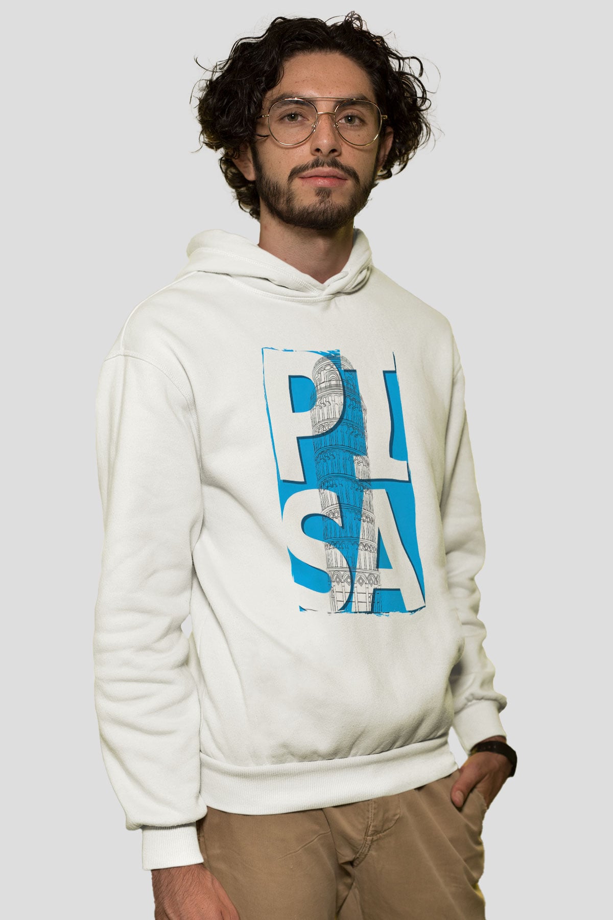 Pisa Kulesi Beyaz Unisex Hoodie