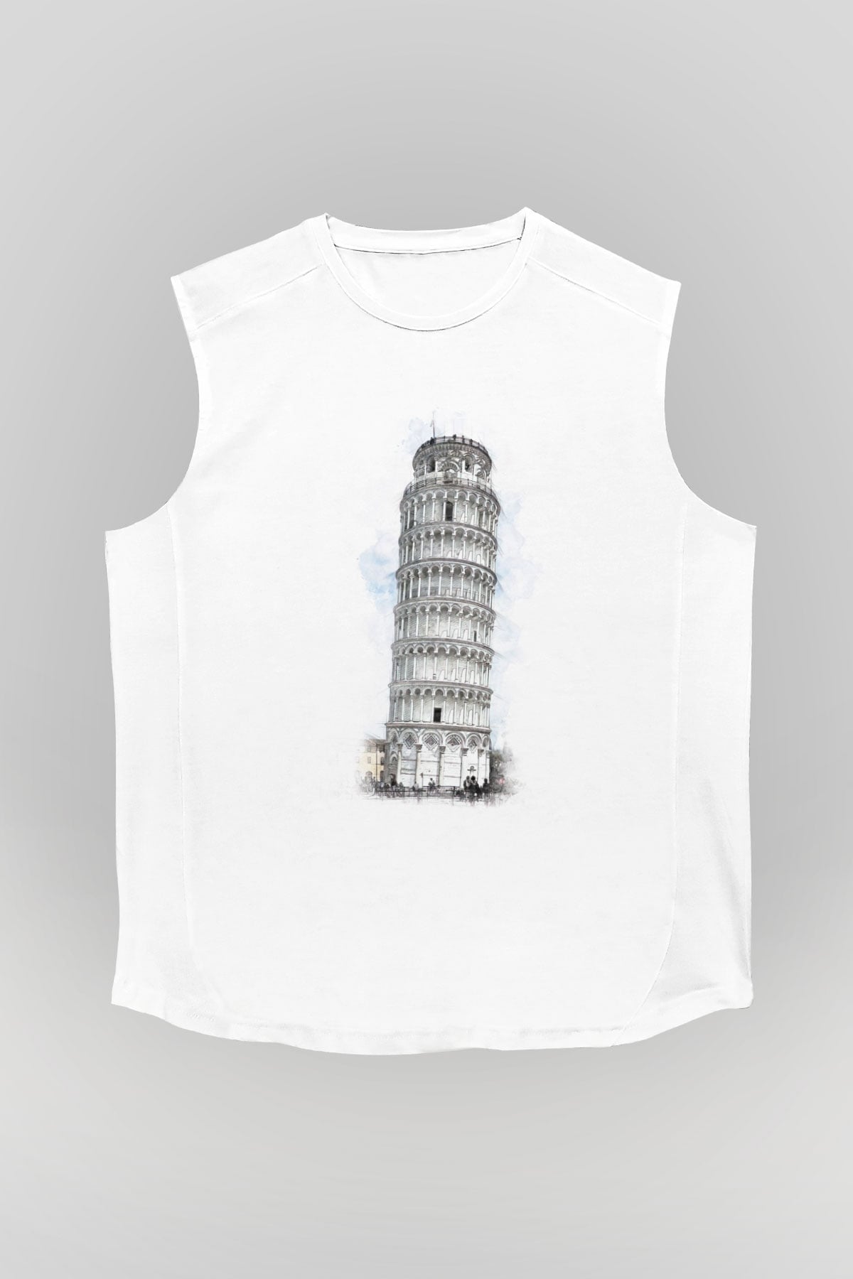Pisa Kulesi Beyaz Unisex Kolsuz Tişört