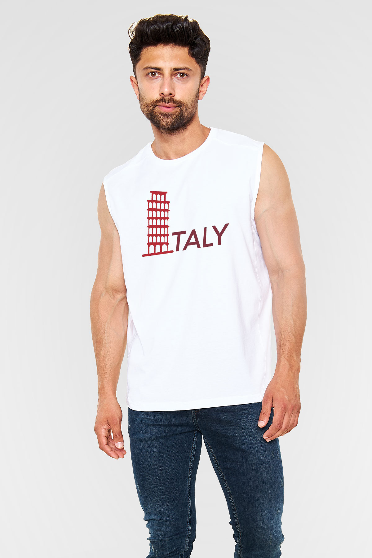 Pisa Kulesi Beyaz Unisex Kolsuz Tişört