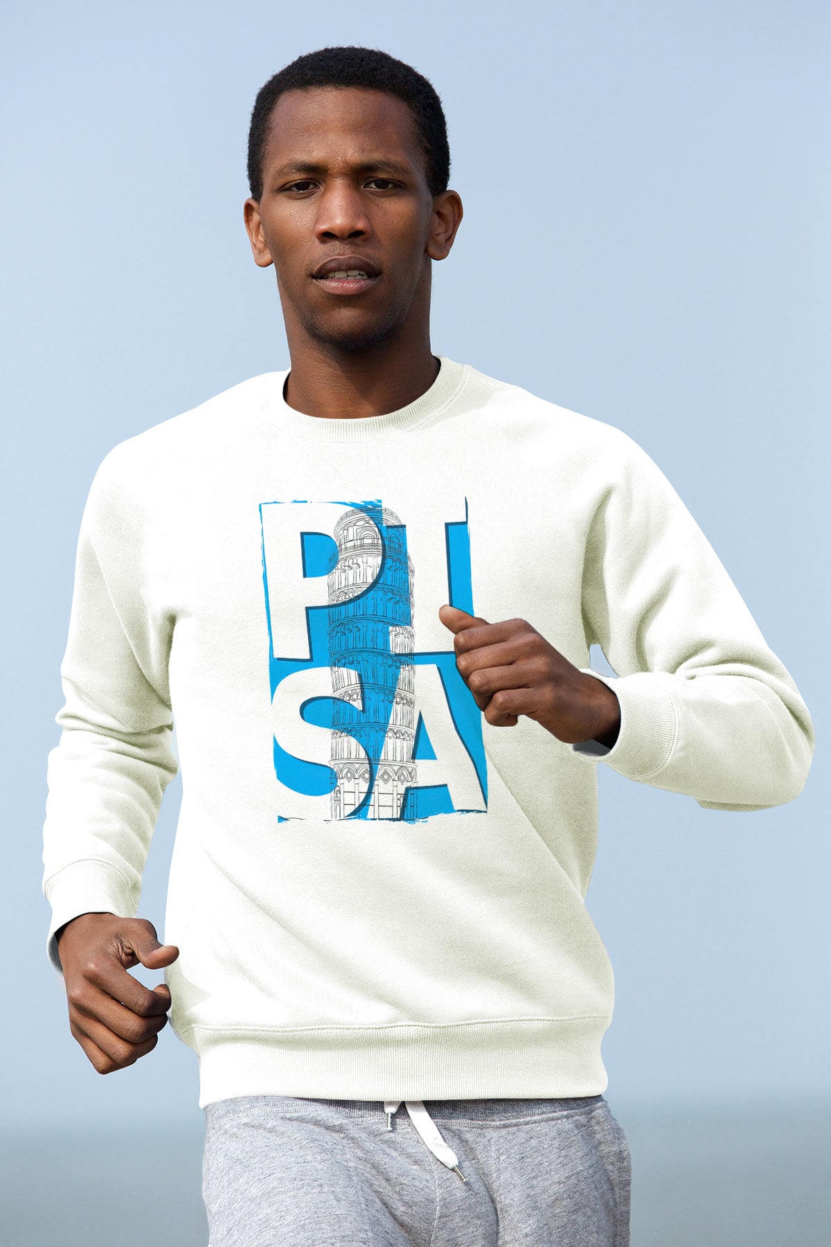 Pisa Kulesi Beyaz Unisex Sweatshirt