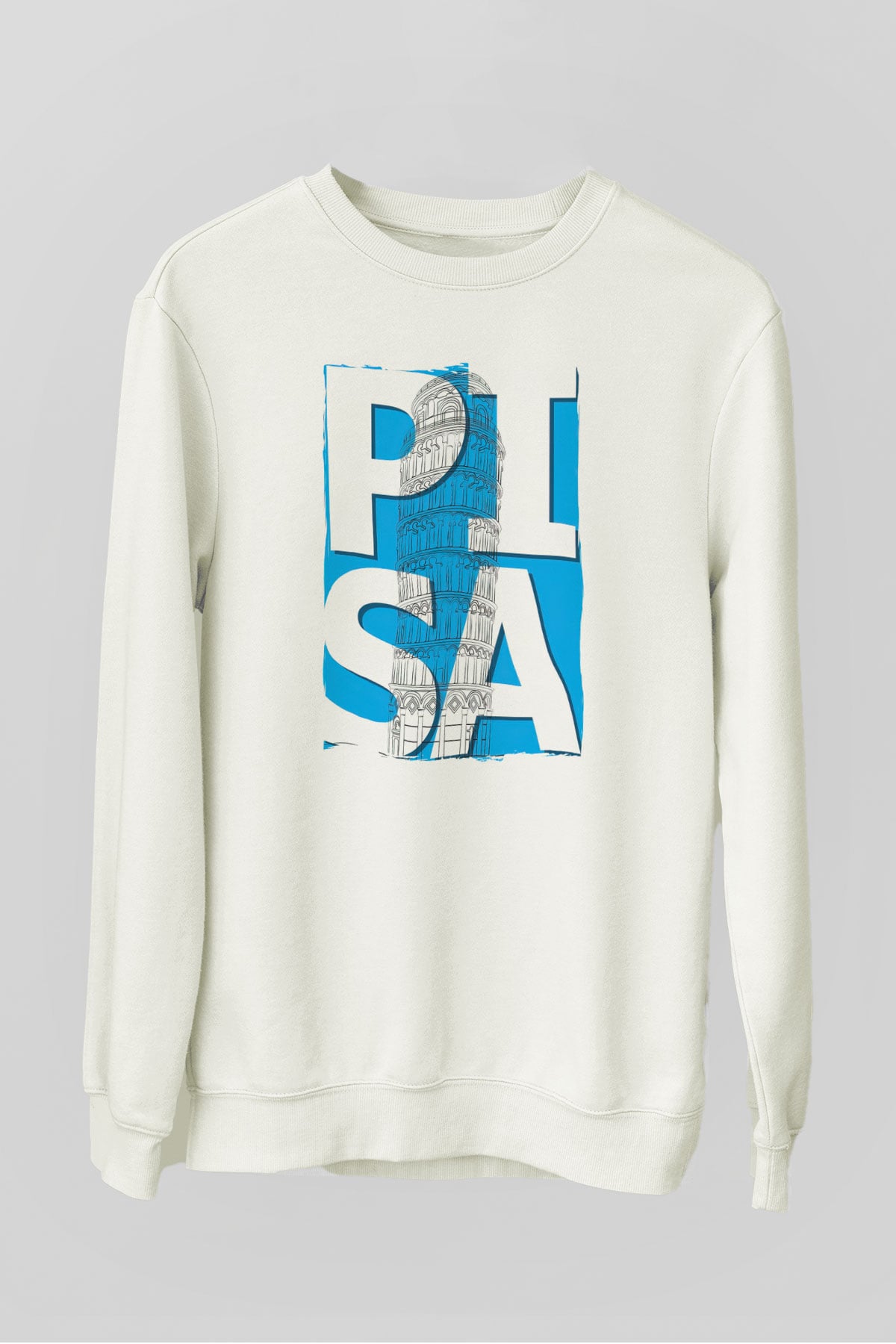 Pisa Kulesi Beyaz Unisex Sweatshirt