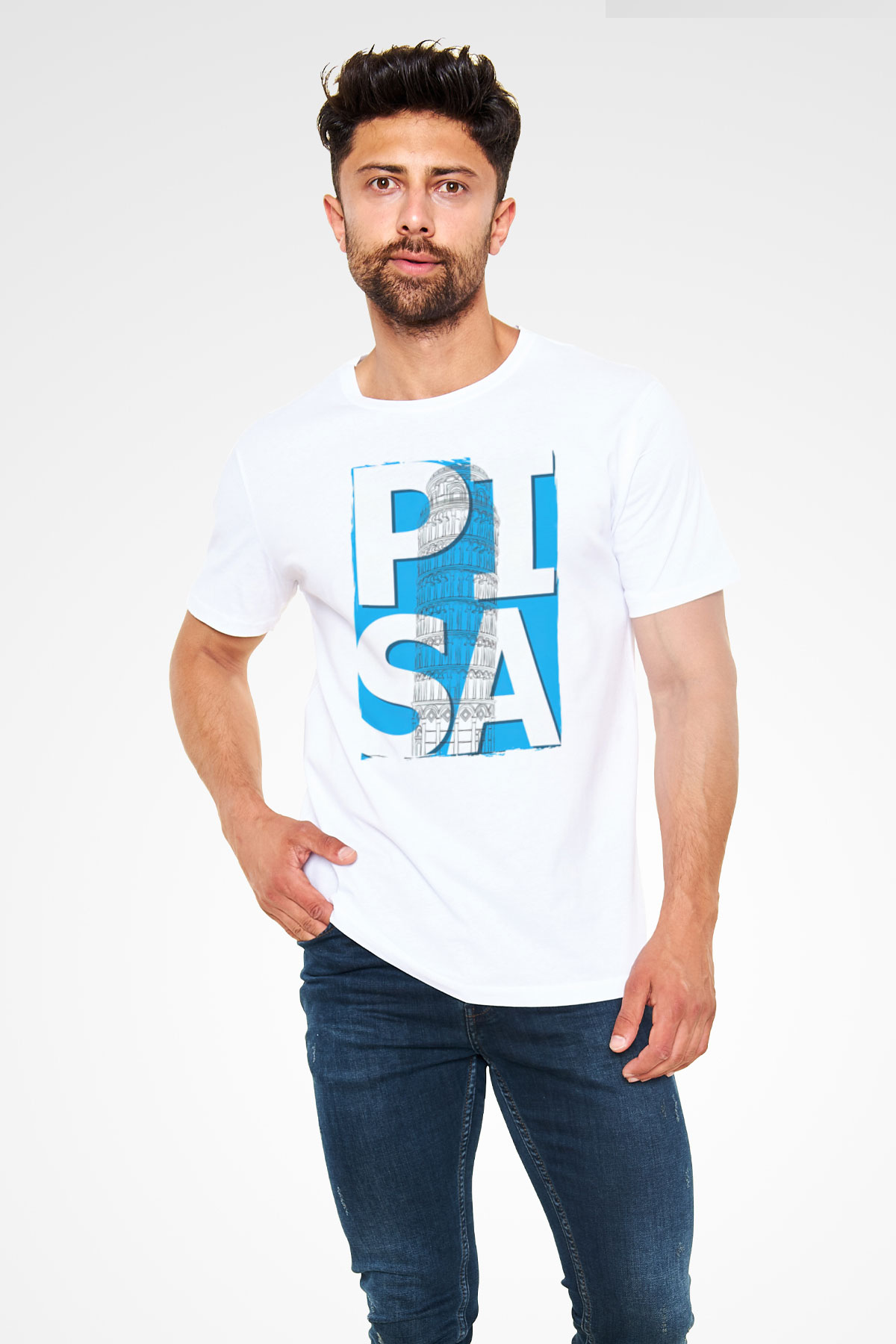Pisa Kulesi Beyaz Unisex Tişört T-Shirt - TişörtFabrikası