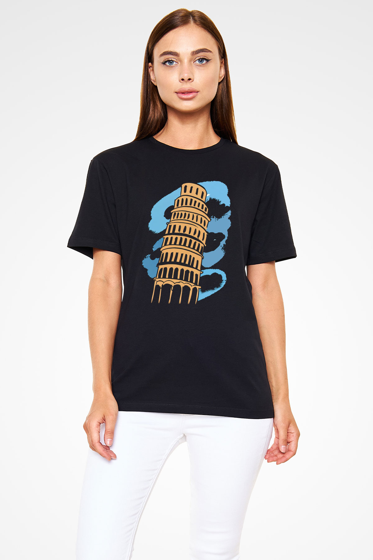 Pisa Kulesi Siyah Unisex Tişört T-Shirt - TişörtFabrikası
