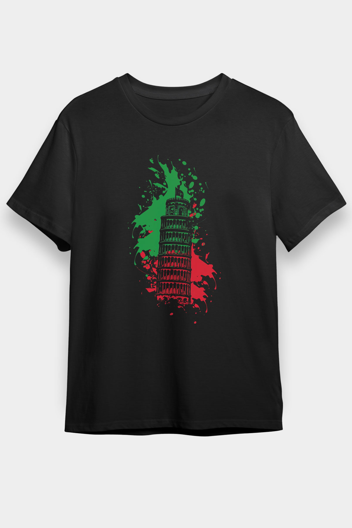 Pisa Kulesi Siyah Unisex Tişört T-Shirt - TişörtFabrikası