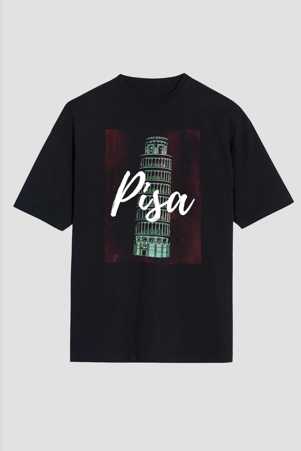 Pisa Kulesi Siyah Oversize Tişört Oversize T-shirt - TişörtFabrikası
