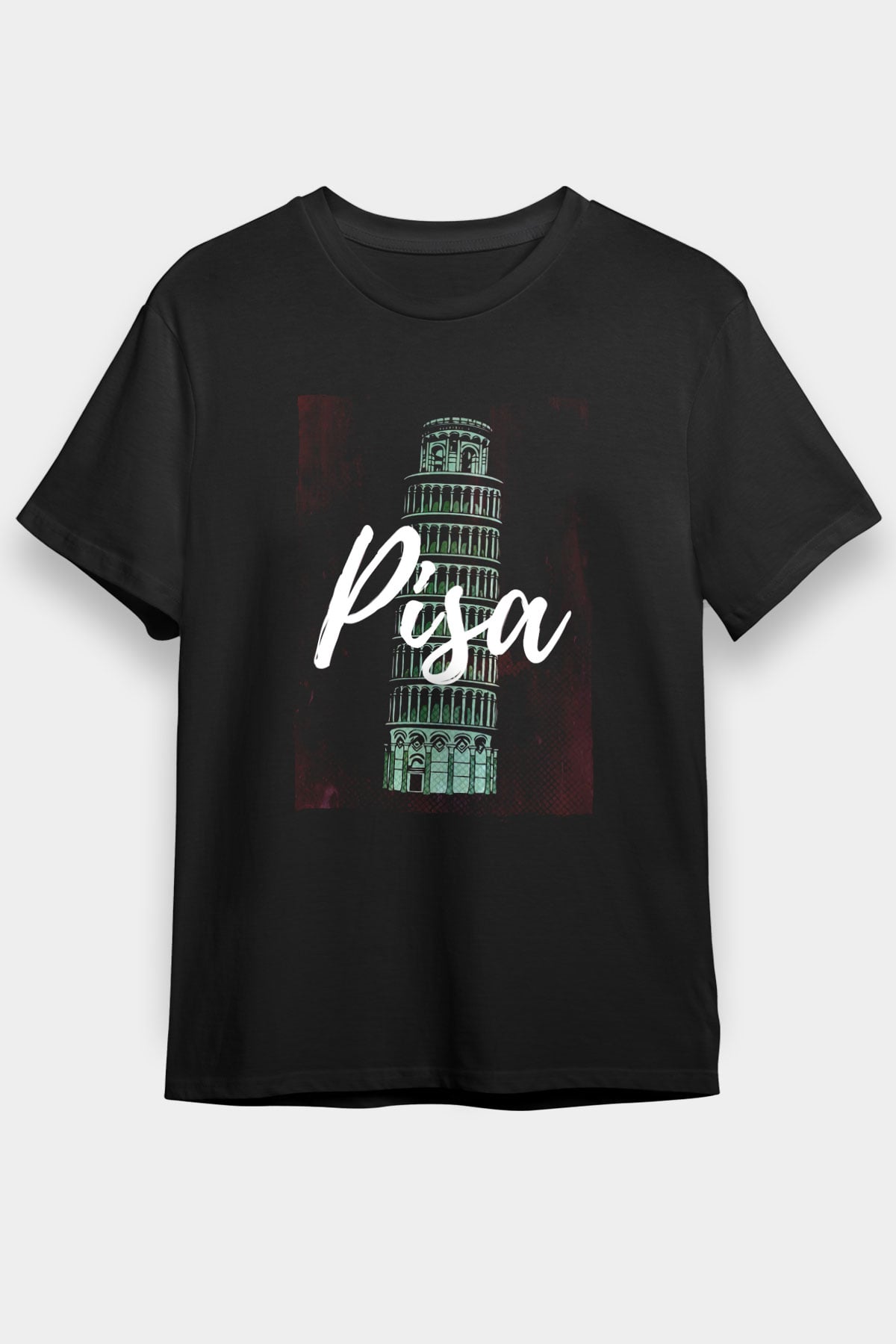 Pisa Kulesi Siyah Unisex Tişört T-Shirt - TişörtFabrikası