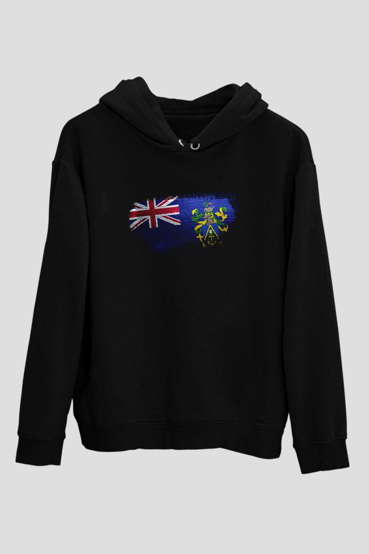 Pitcairn Adaları - Pitcairn İslands Bayrağı Baskılı Unisex Siyah Kapüşonlu Sweatshirt