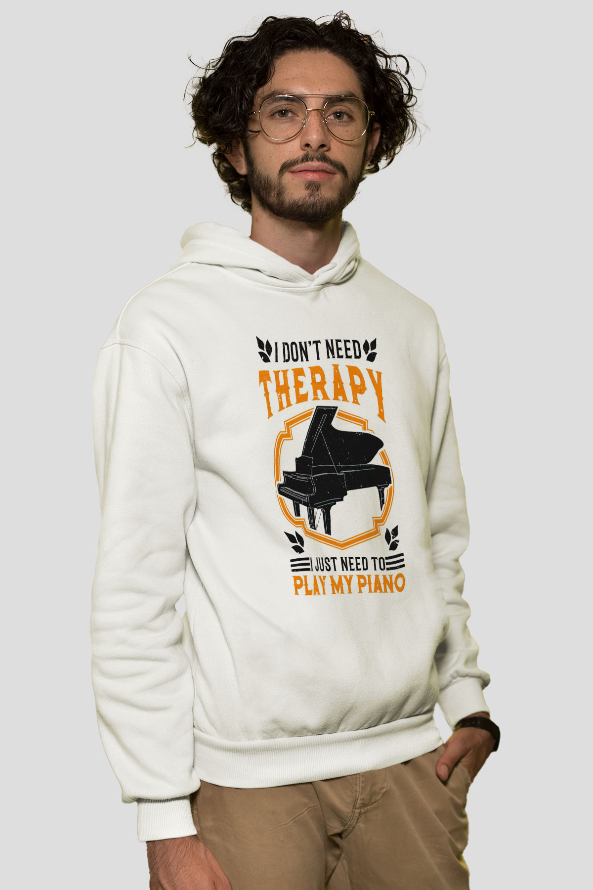 Piyanist Beyaz Unisex Kapüşonlu Sweatshirt